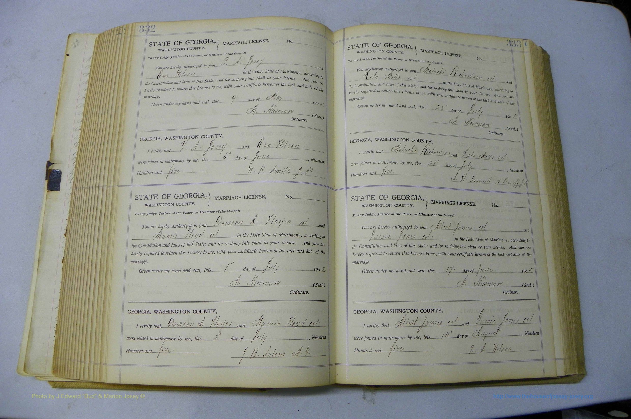 Was GA, Marriages Book J, 1903 - 1906, P 332-333.JPG