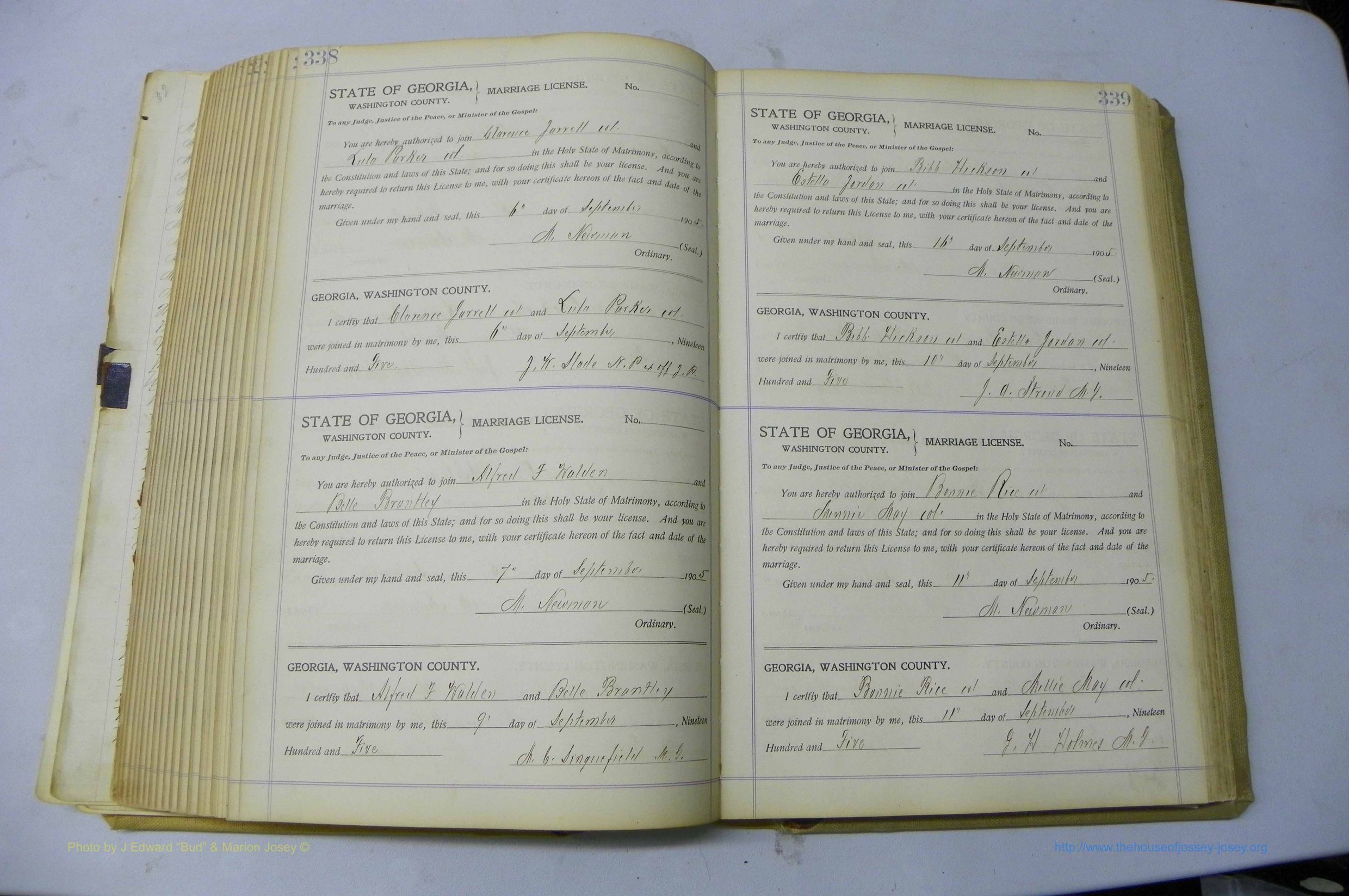 Was GA, Marriages Book J, 1903 - 1906, P 338-339.JPG