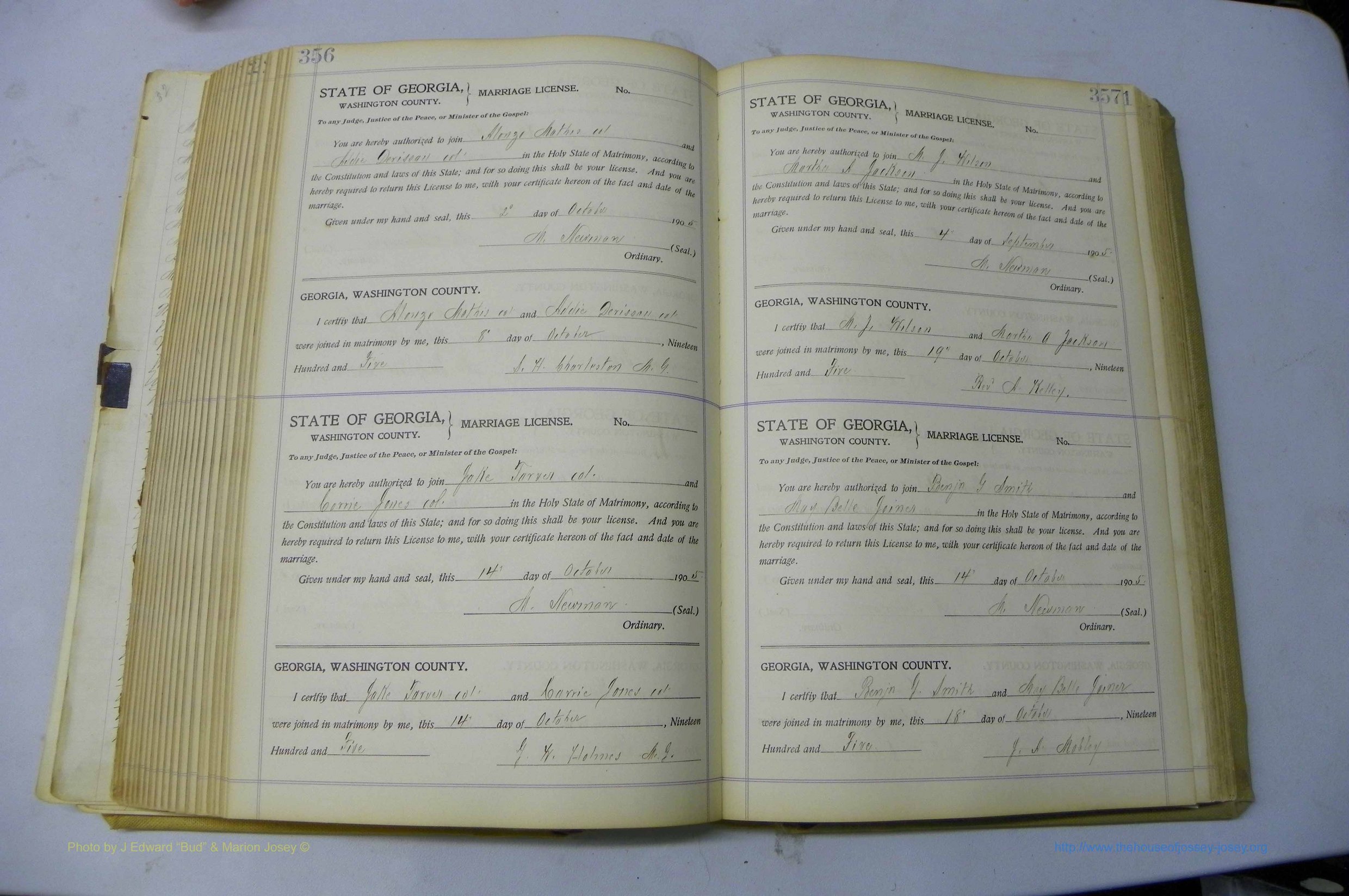 Was GA, Marriages Book J, 1903 - 1906, P 356-357.JPG