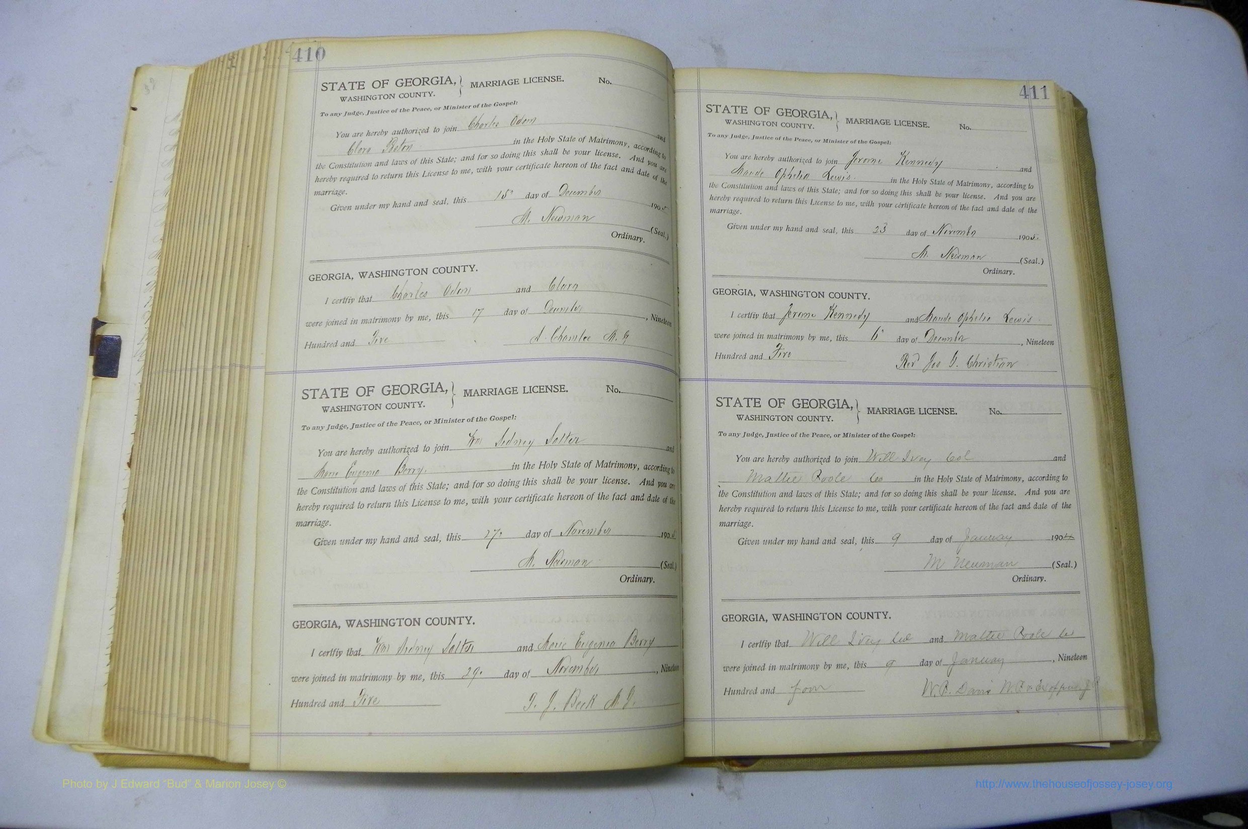 Was GA, Marriages Book J, 1903 - 1906, P 410-411.JPG