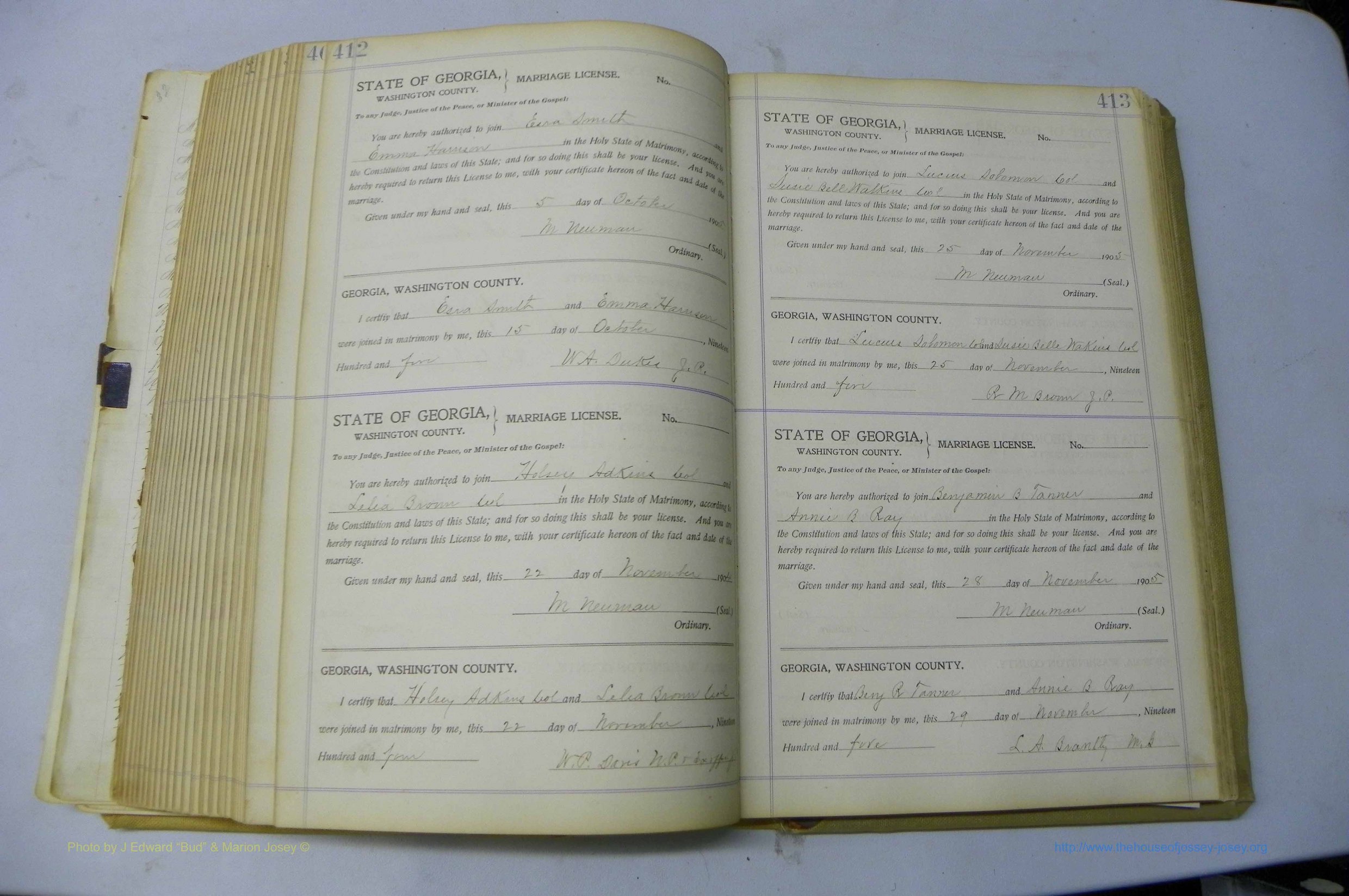 Was GA, Marriages Book J, 1903 - 1906, P 412-413.JPG
