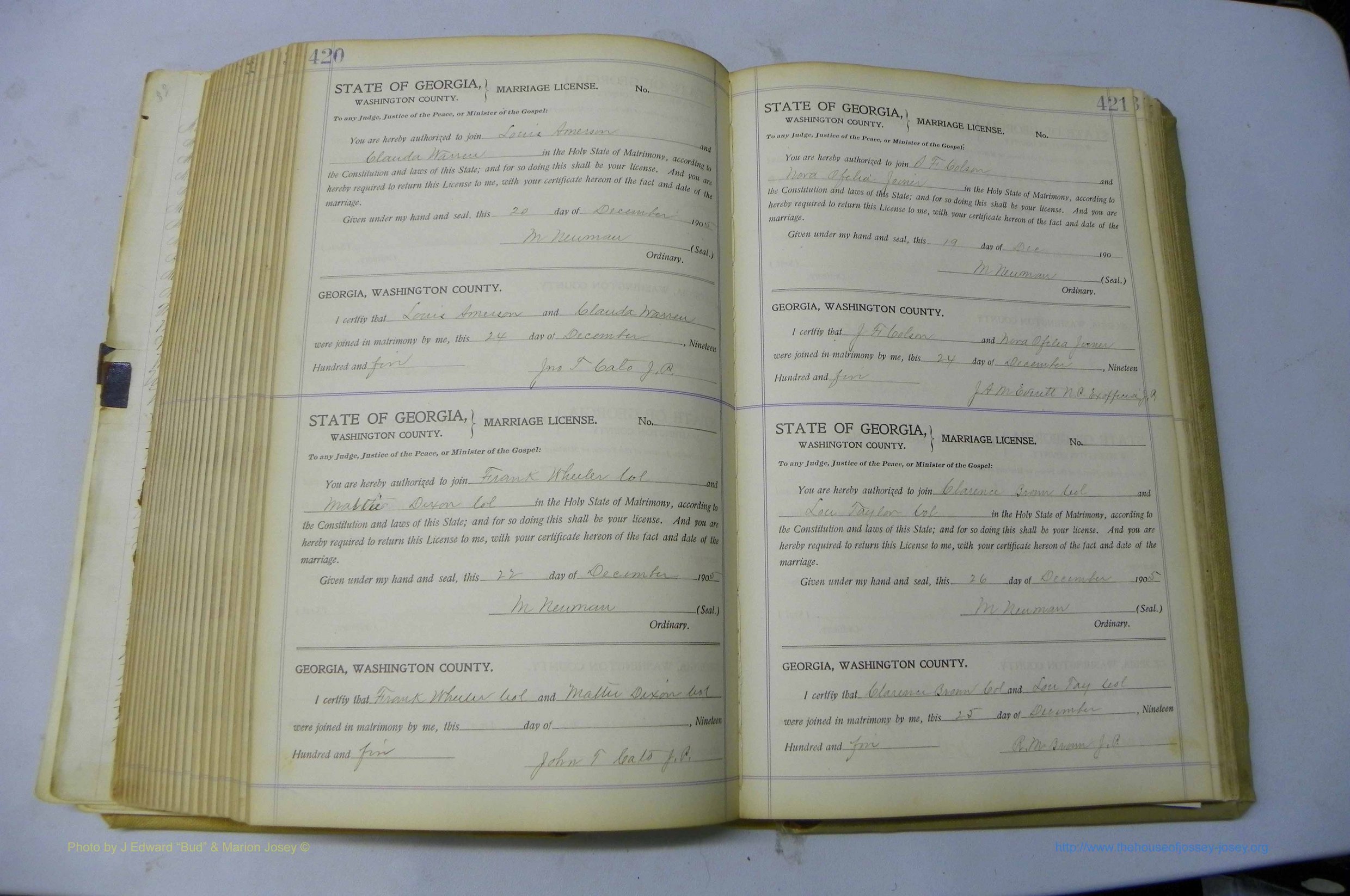 Was GA, Marriages Book J, 1903 - 1906, P 420-421.JPG