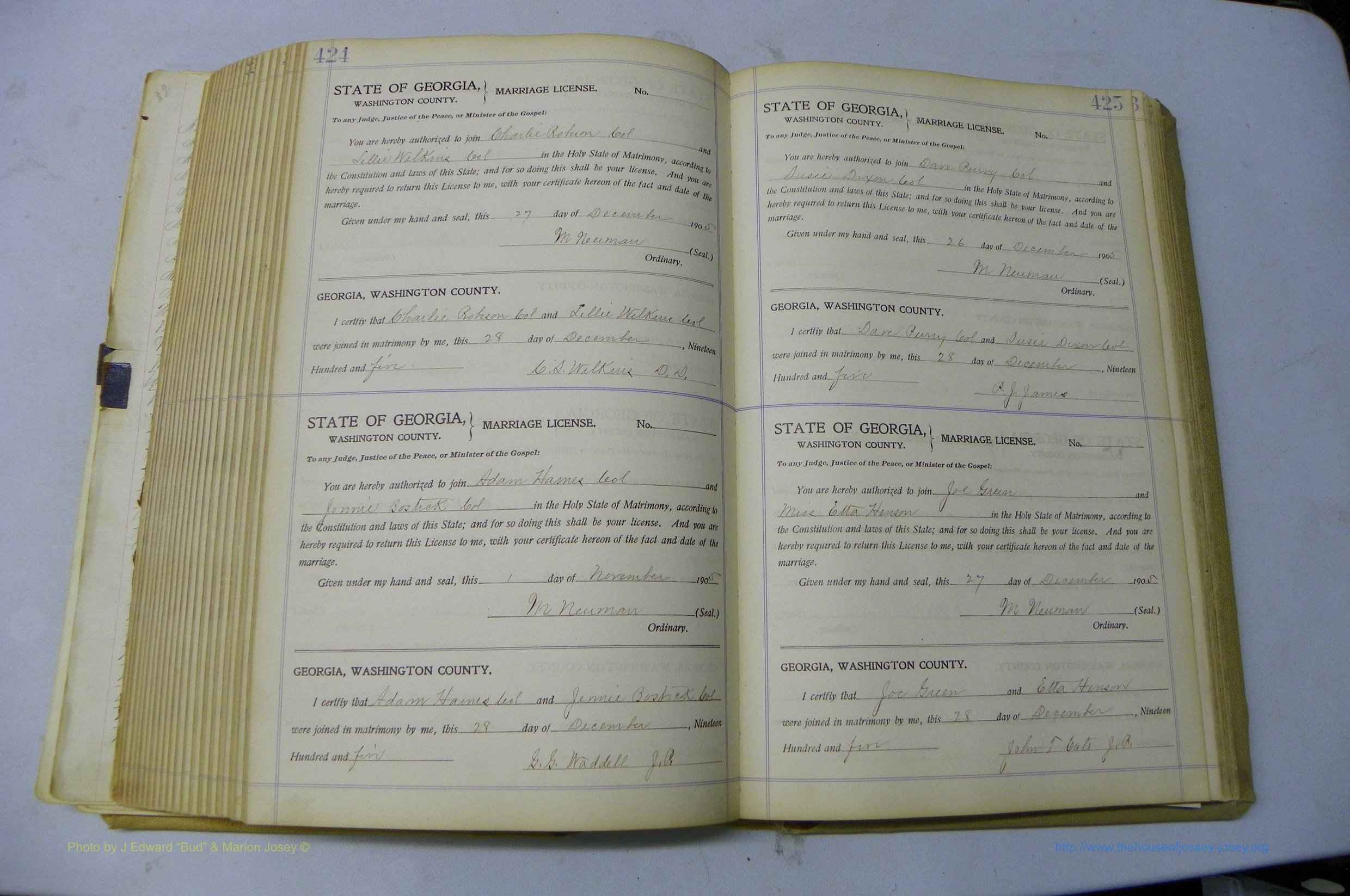 Was GA, Marriages Book J, 1903 - 1906, P 424-425.JPG