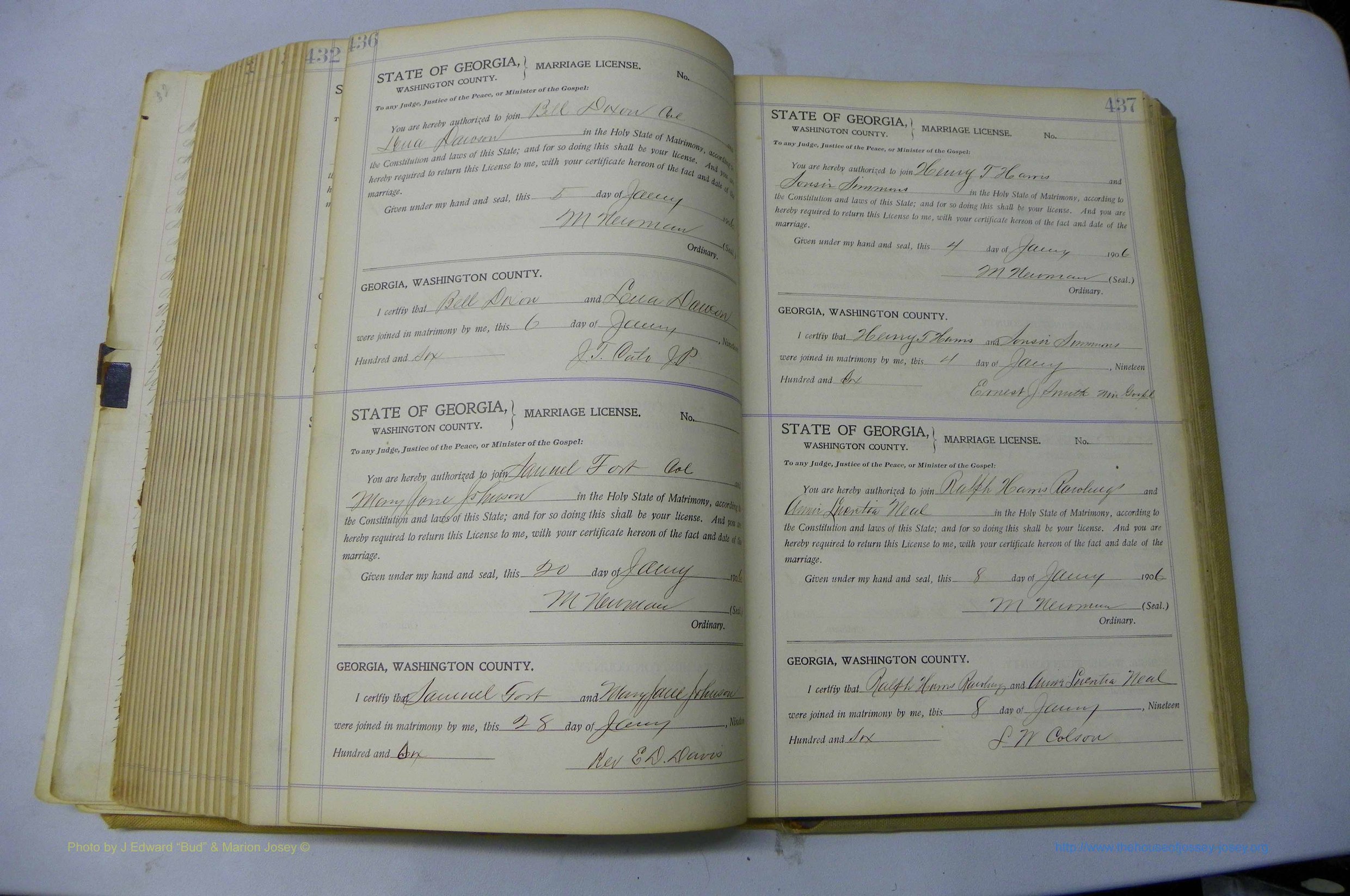 Was GA, Marriages Book J, 1903 - 1906, P 436-437.JPG