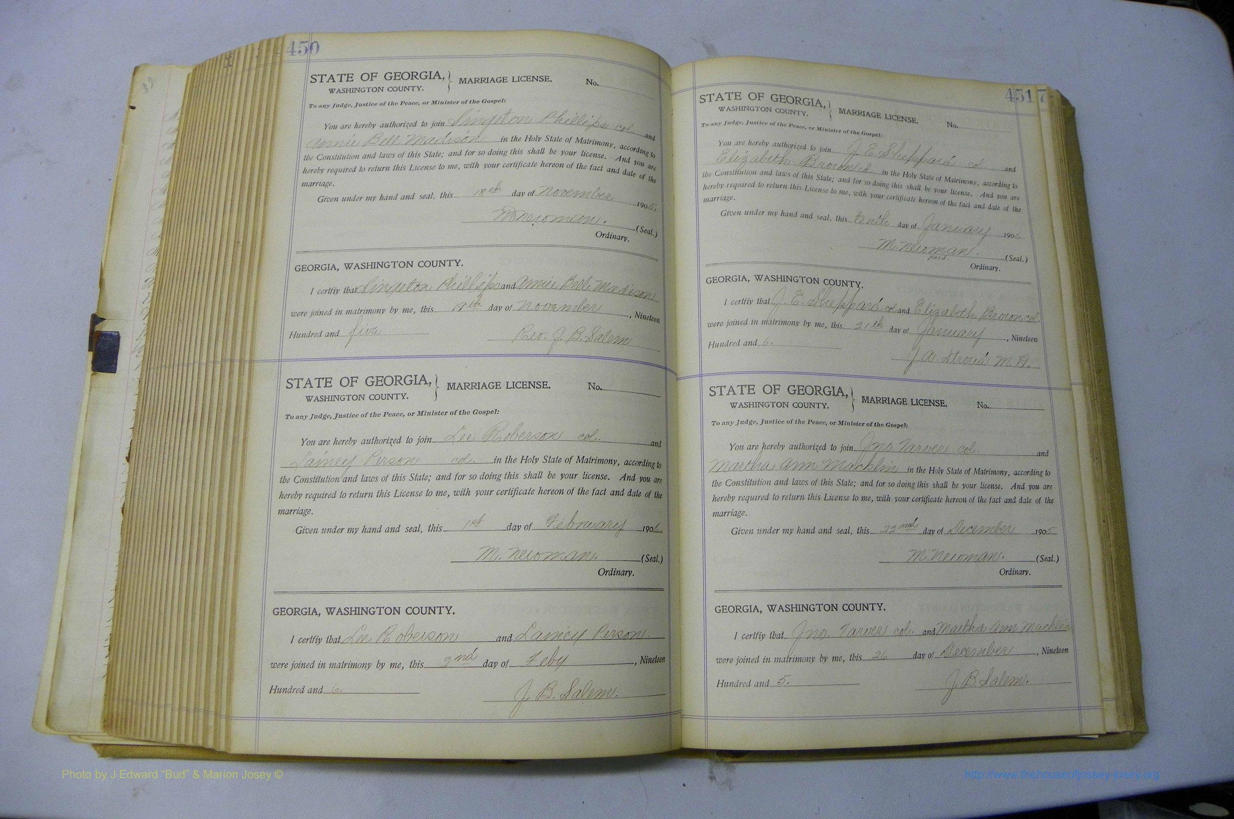 Was GA, Marriages Book J, 1903 - 1906, P 450-451.JPG
