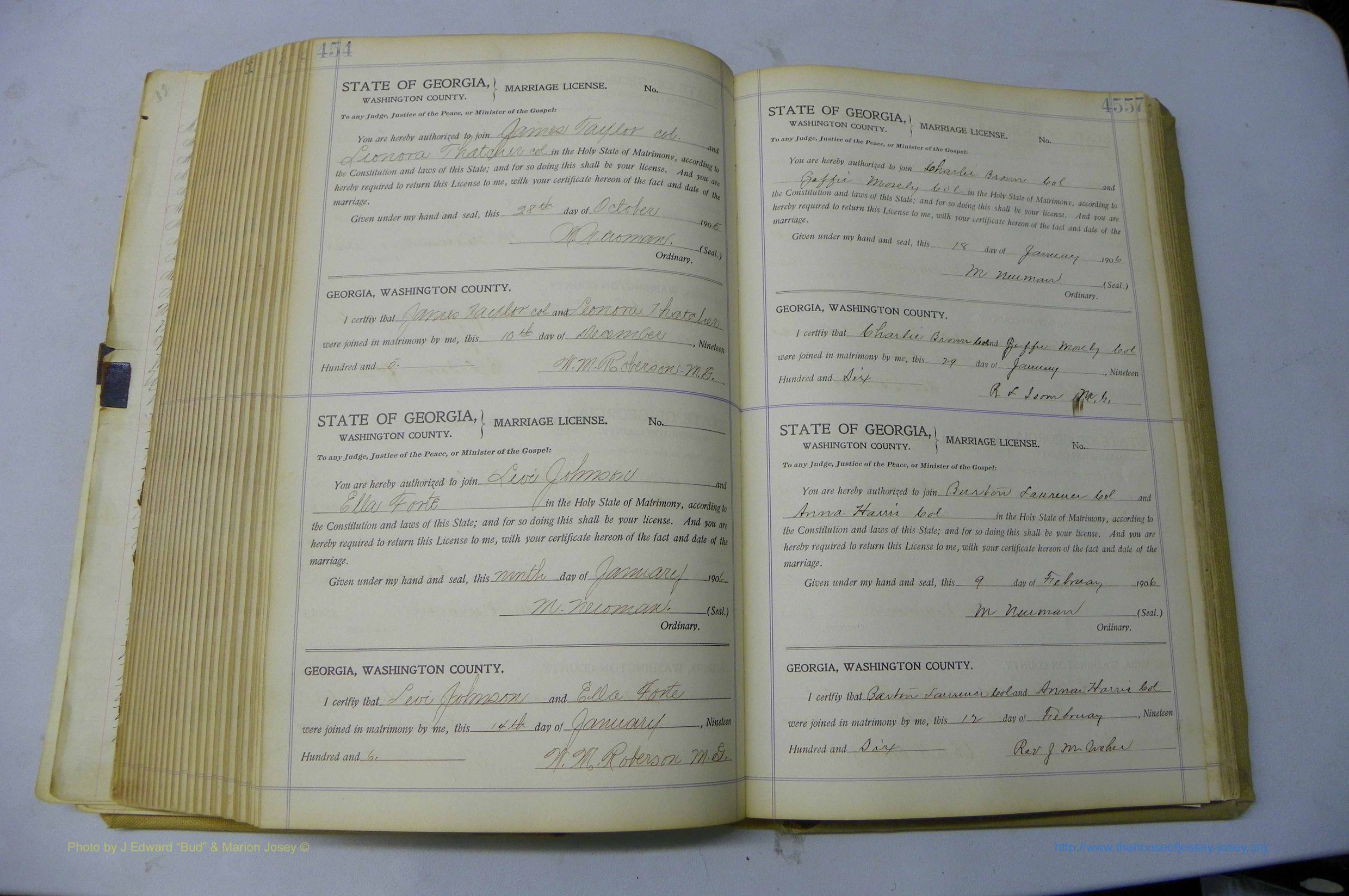 Was GA, Marriages Book J, 1903 - 1906, P 454-455.JPG