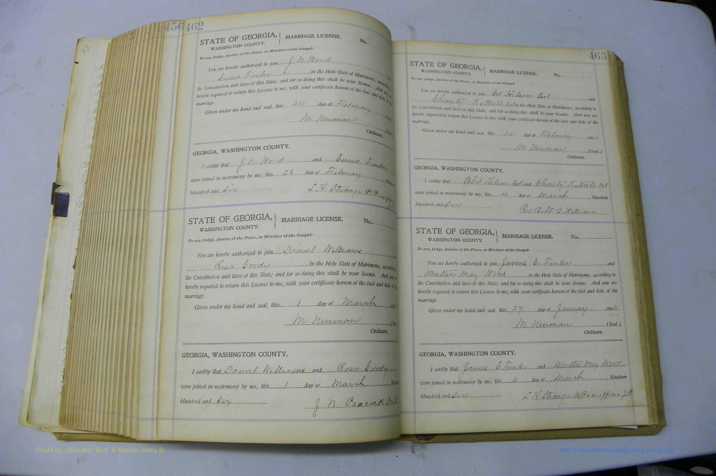 Was GA, Marriages Book J, 1903 - 1906, P 462-463.JPG
