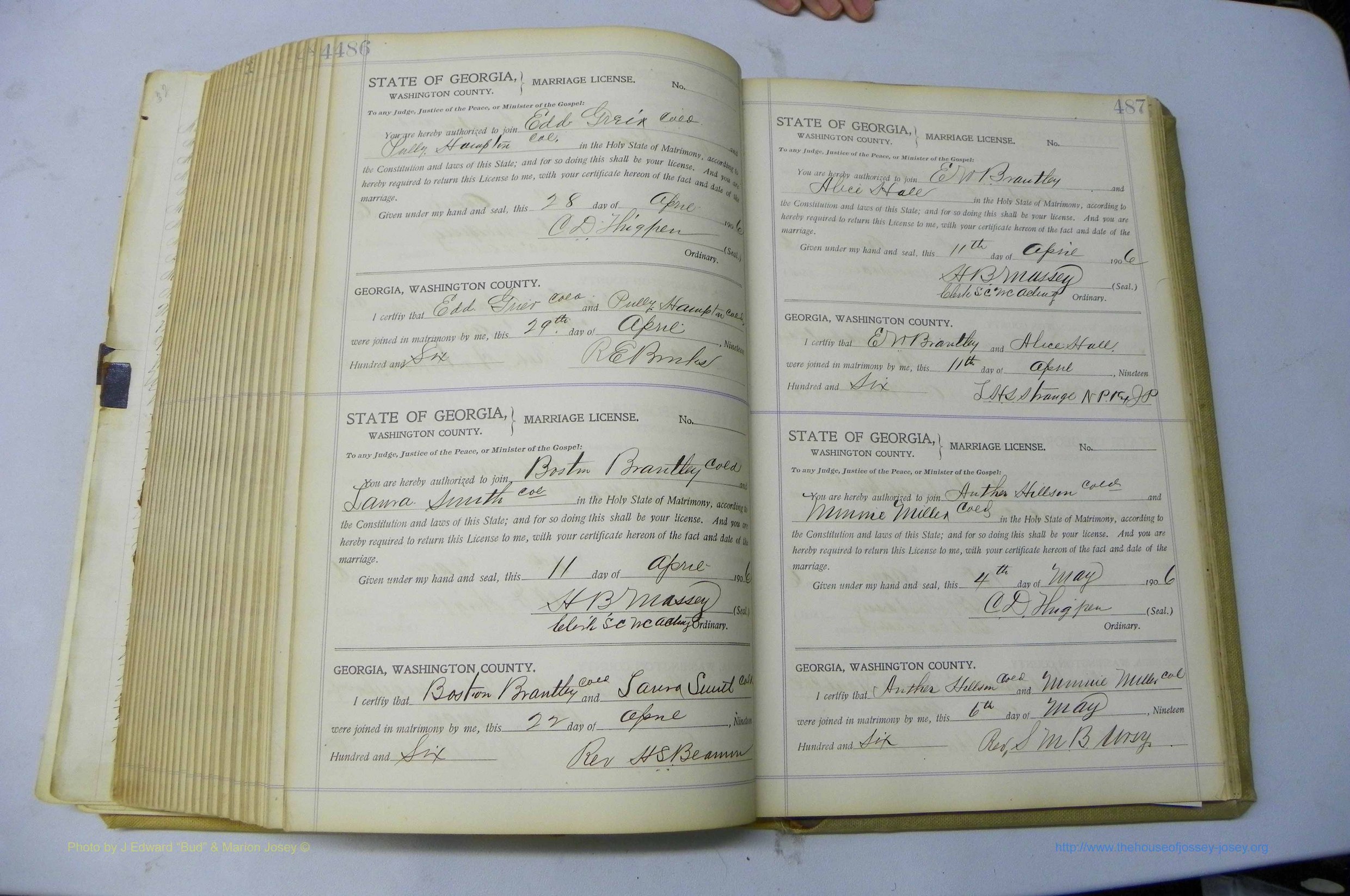 Was GA, Marriages Book J, 1903 - 1906, P 486-487.JPG