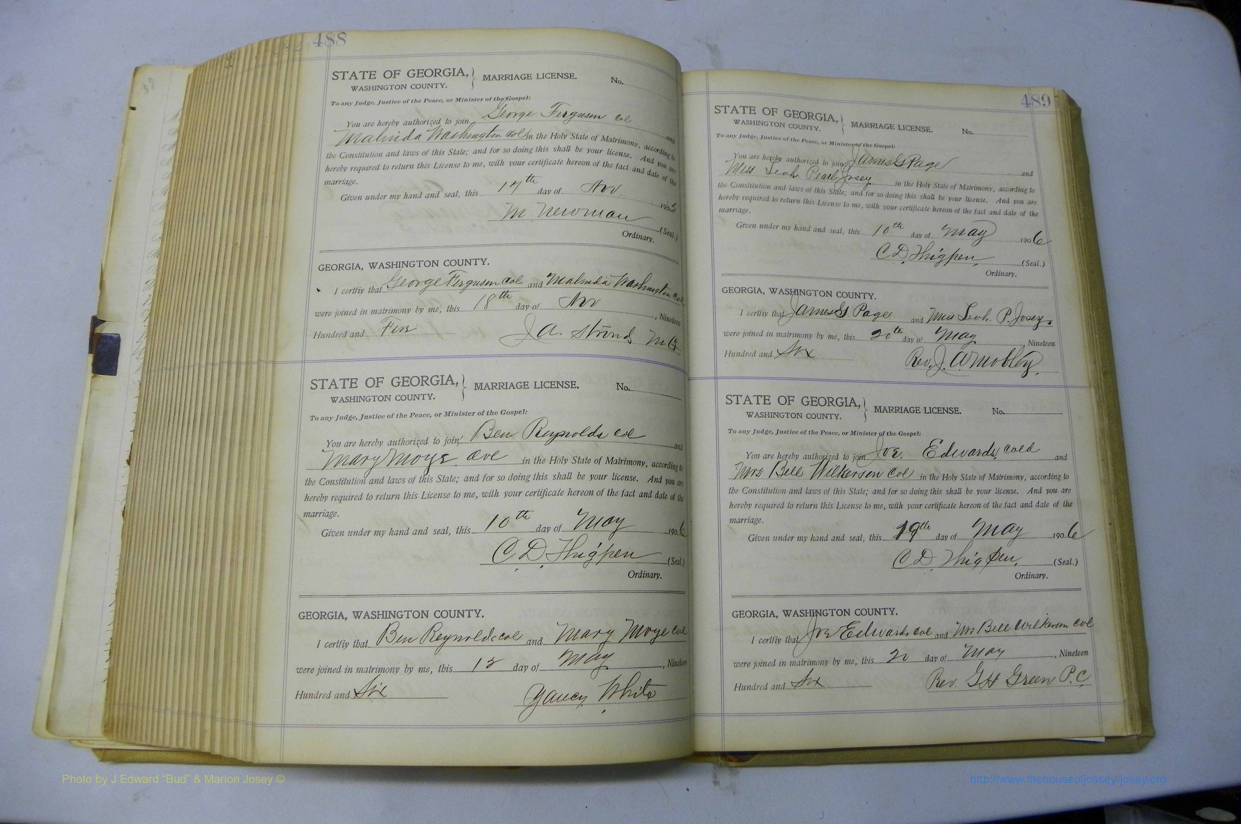 Was GA, Marriages Book J, 1903 - 1906, P 488-489.JPG