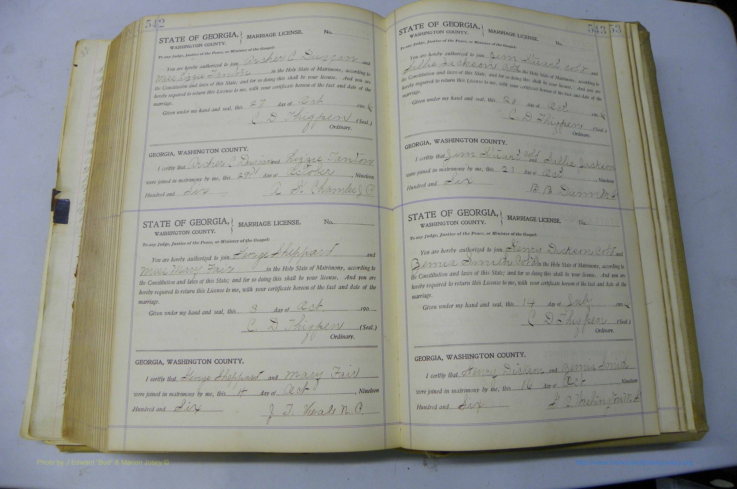 Was GA, Marriages Book J, 1903 - 1906, P 542-543.JPG