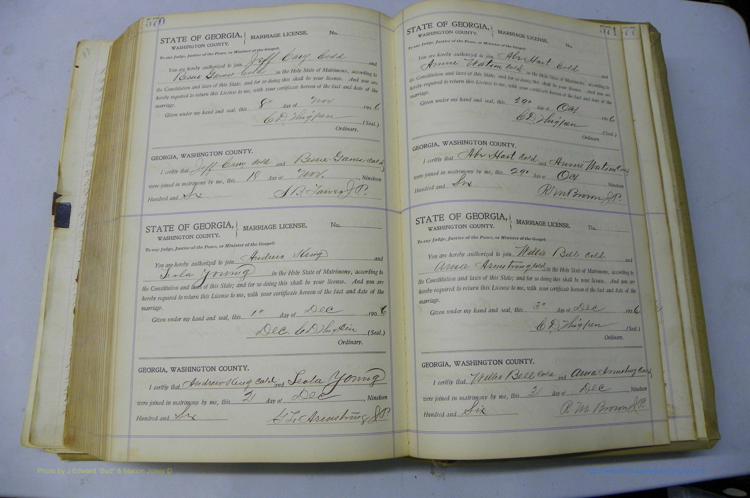 Was GA, Marriages Book J, 1903 - 1906, P 570-571.JPG