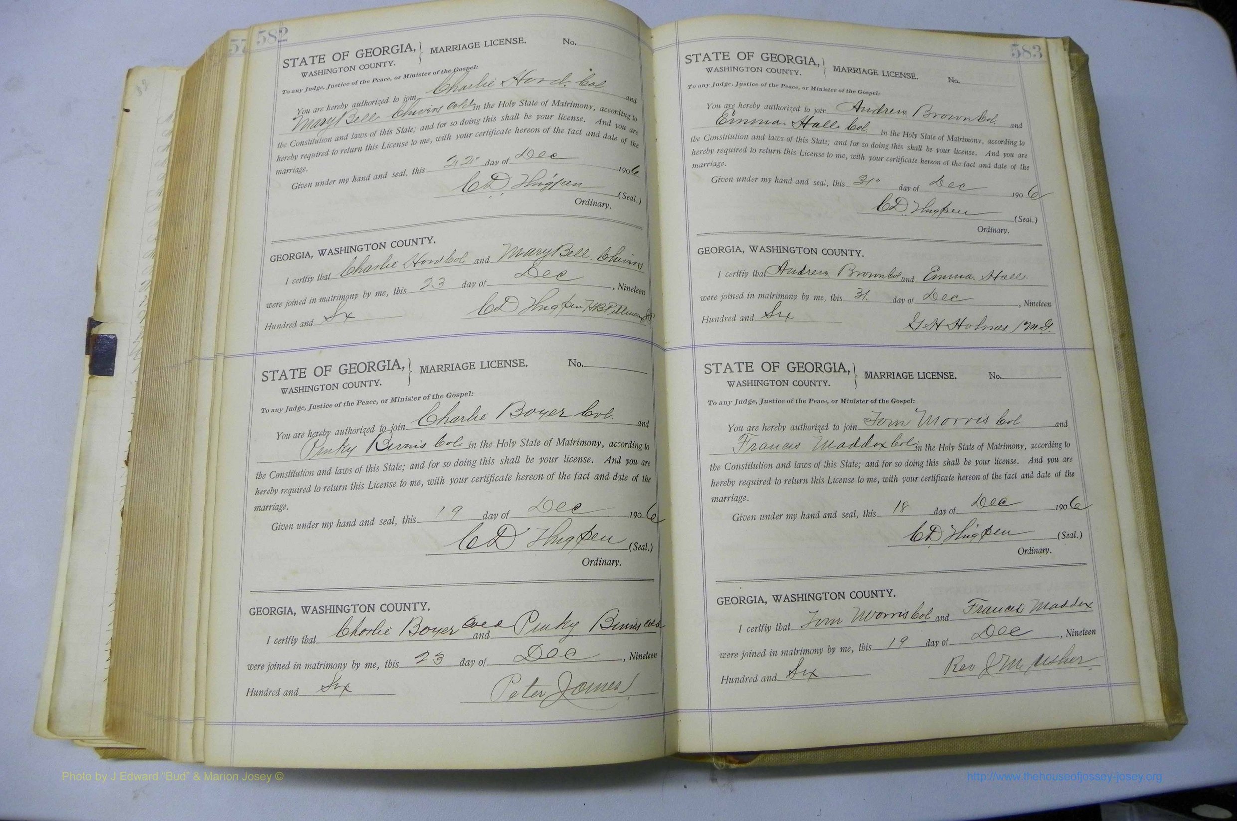 Was GA, Marriages Book J, 1903 - 1906, P 582-583.JPG
