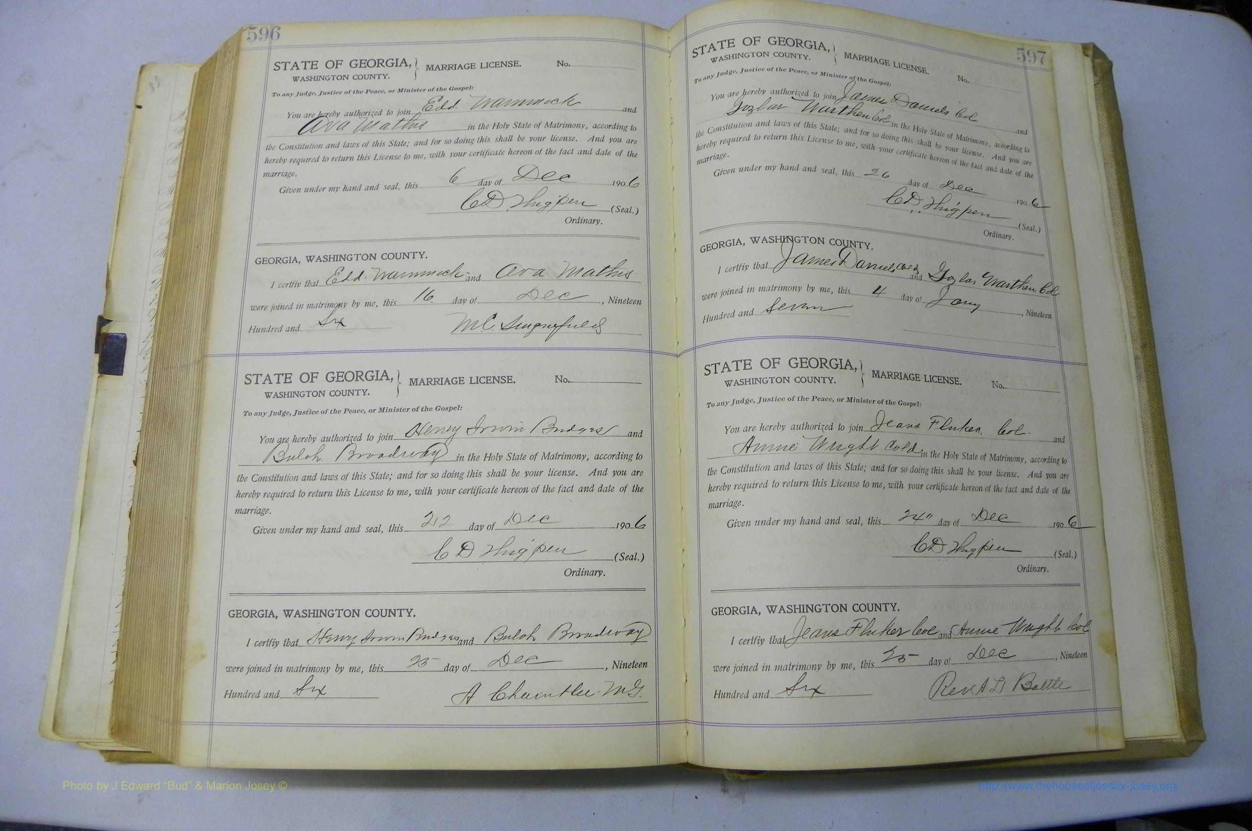 Was GA, Marriages Book J, 1903 - 1906, P 596-597.JPG