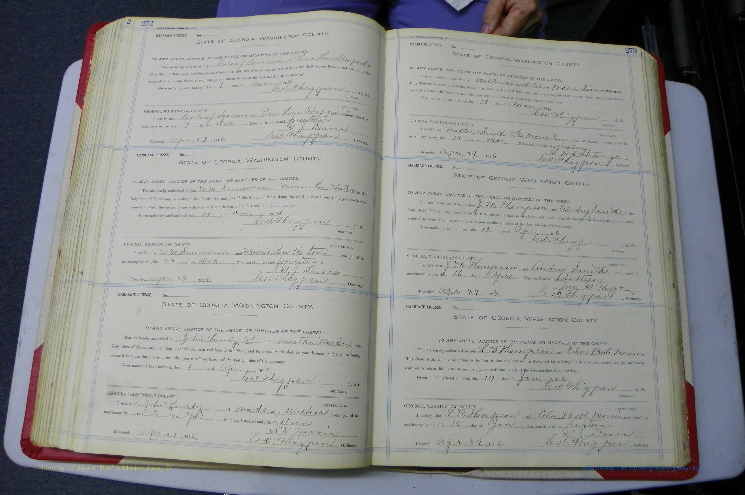 Was GA, Marriages Book L, 1913 - 1917, P 272-273.JPG