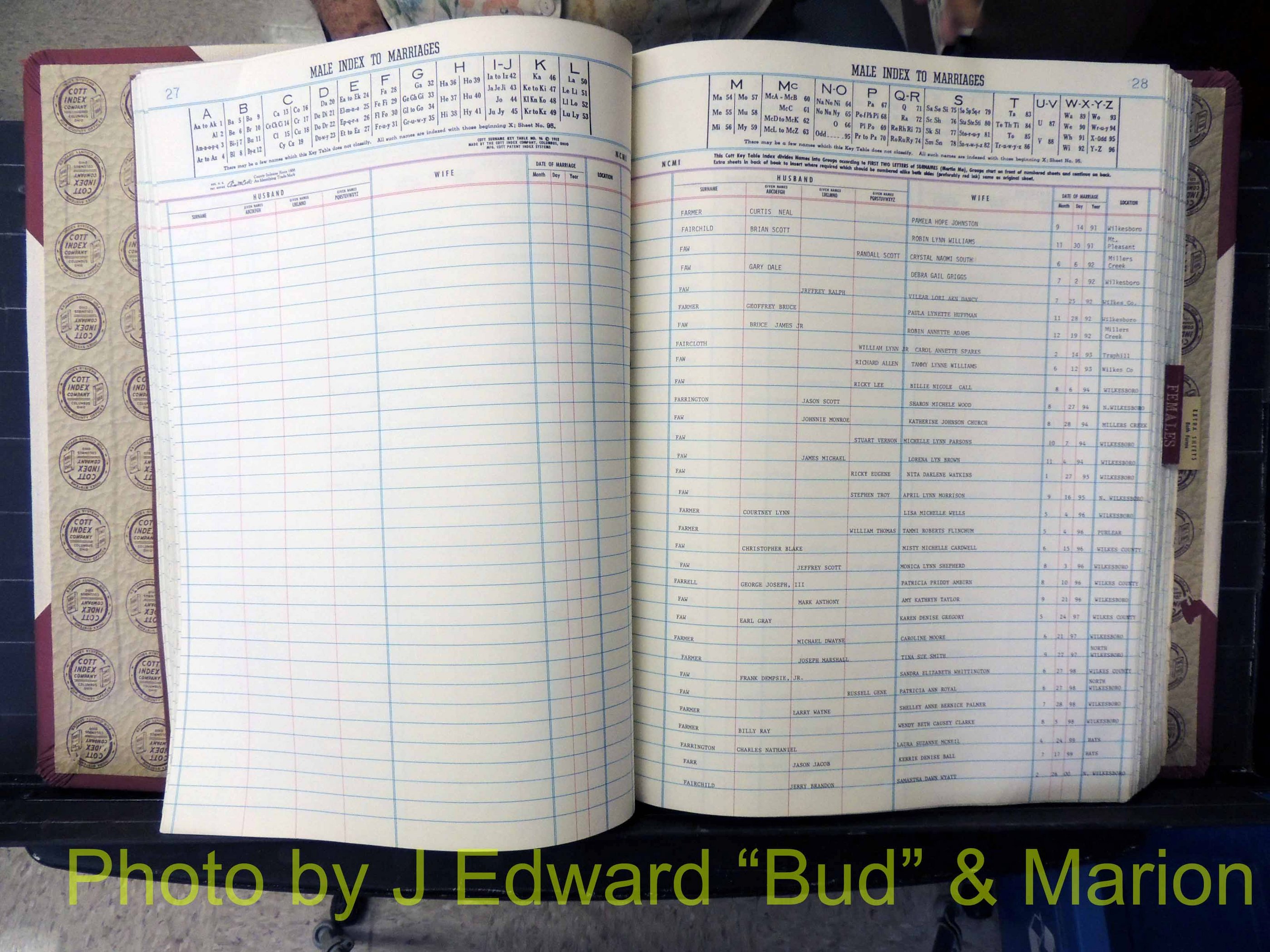 Wilkes Co, NC, Marriage Book 10, 1991-2001 (142).JPG