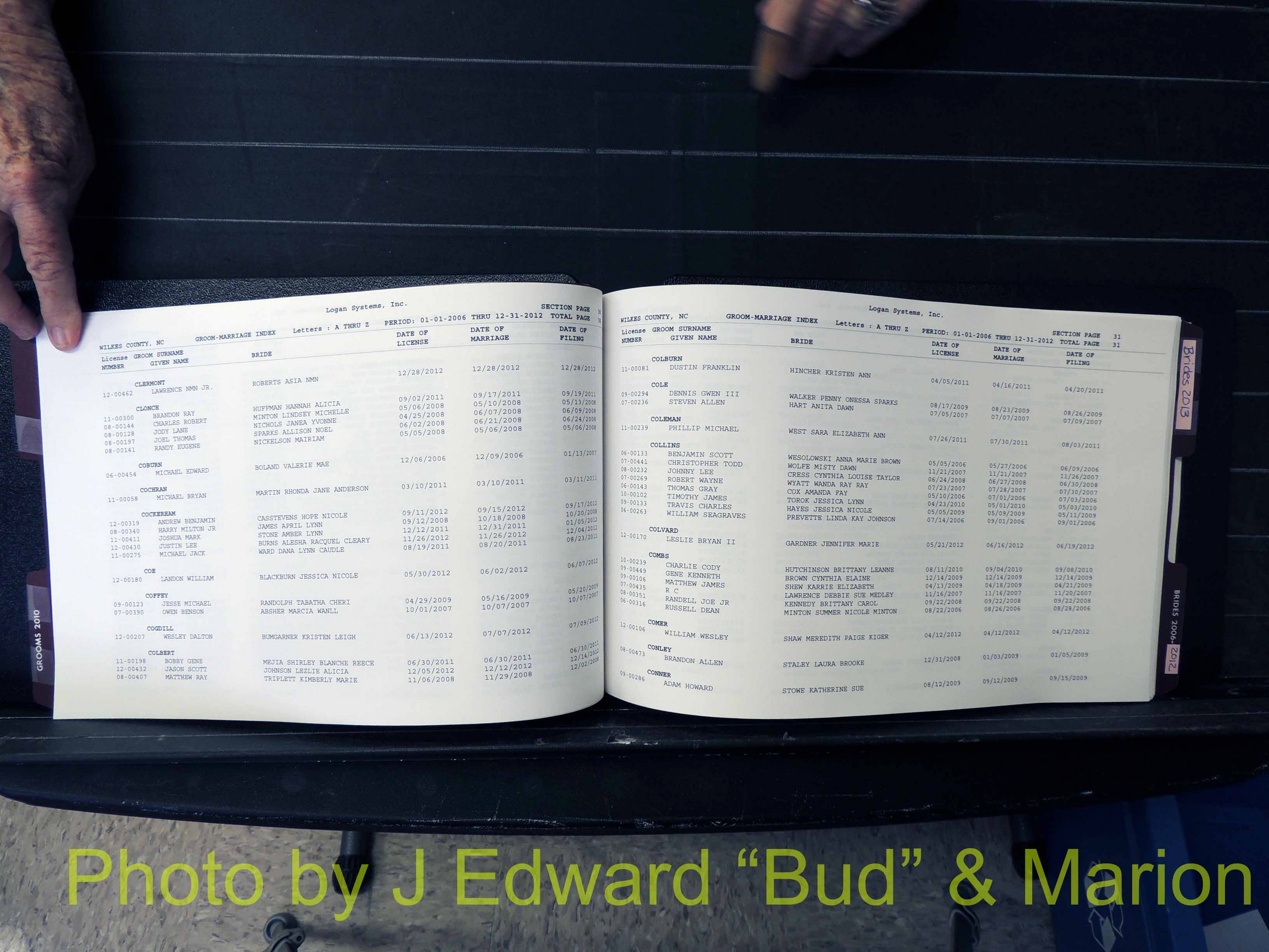 Wilkes Co, NC, Marriage Book 12, 2006-2012 (117).JPG