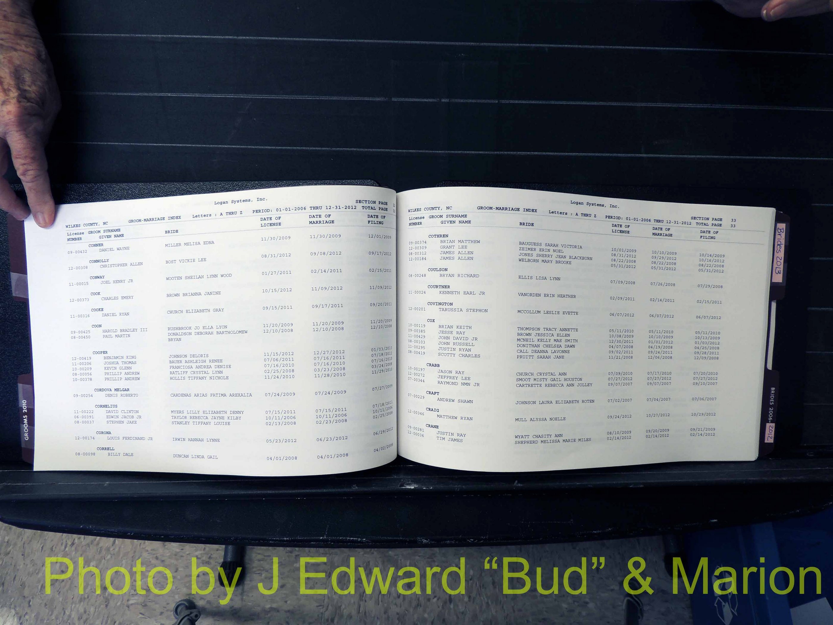 Wilkes Co, NC, Marriage Book 12, 2006-2012 (118).JPG