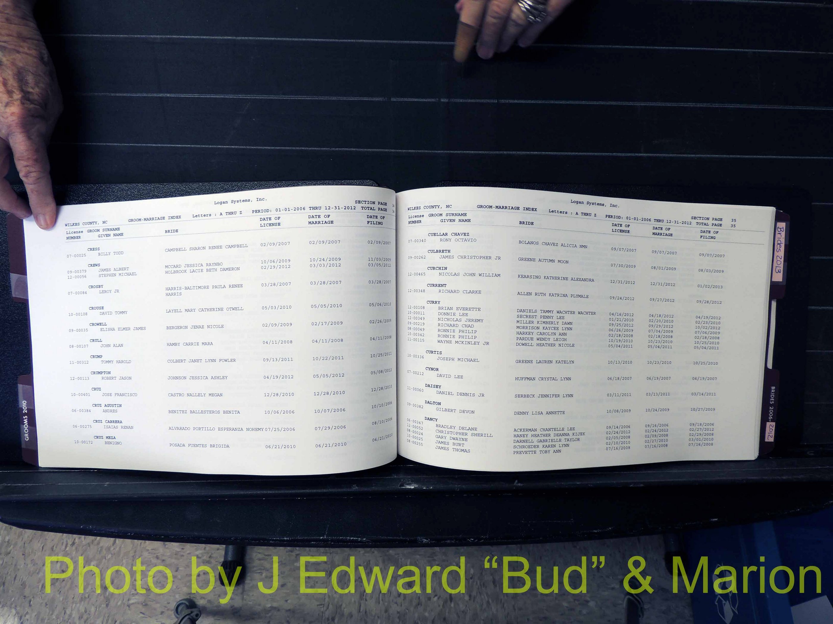 Wilkes Co, NC, Marriage Book 12, 2006-2012 (119).JPG
