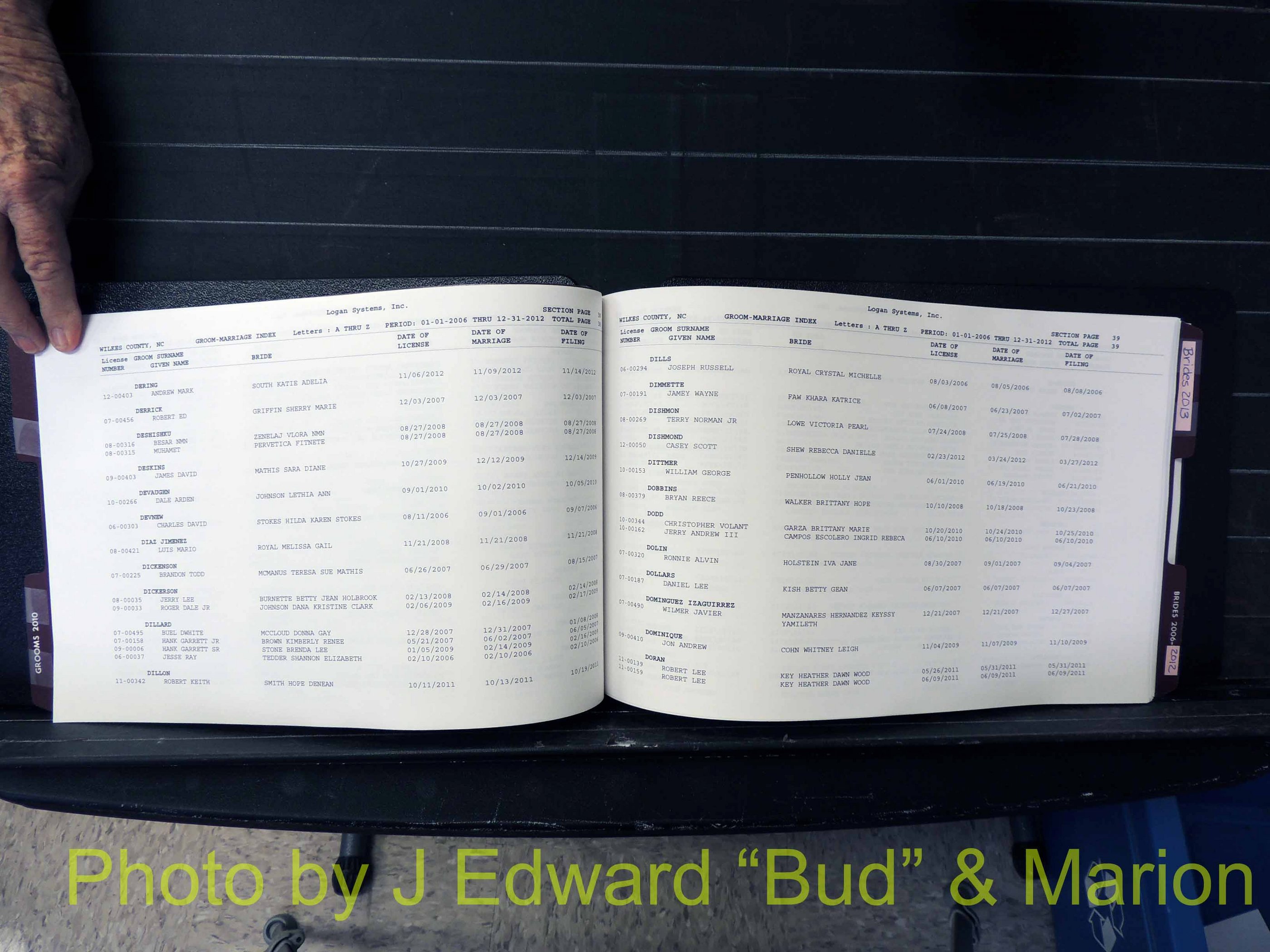 Wilkes Co, NC, Marriage Book 12, 2006-2012 (121).JPG