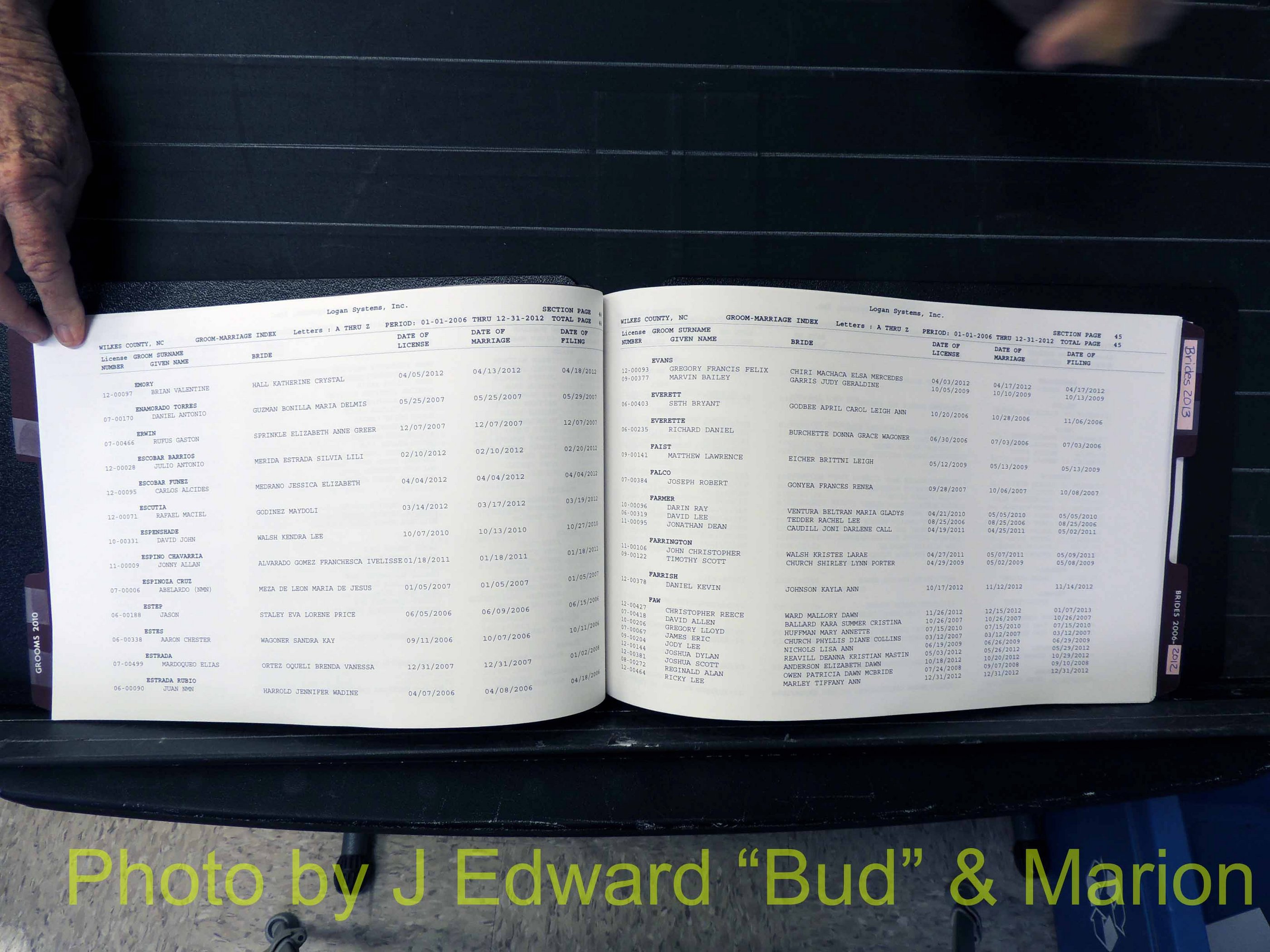 Wilkes Co, NC, Marriage Book 12, 2006-2012 (124).JPG