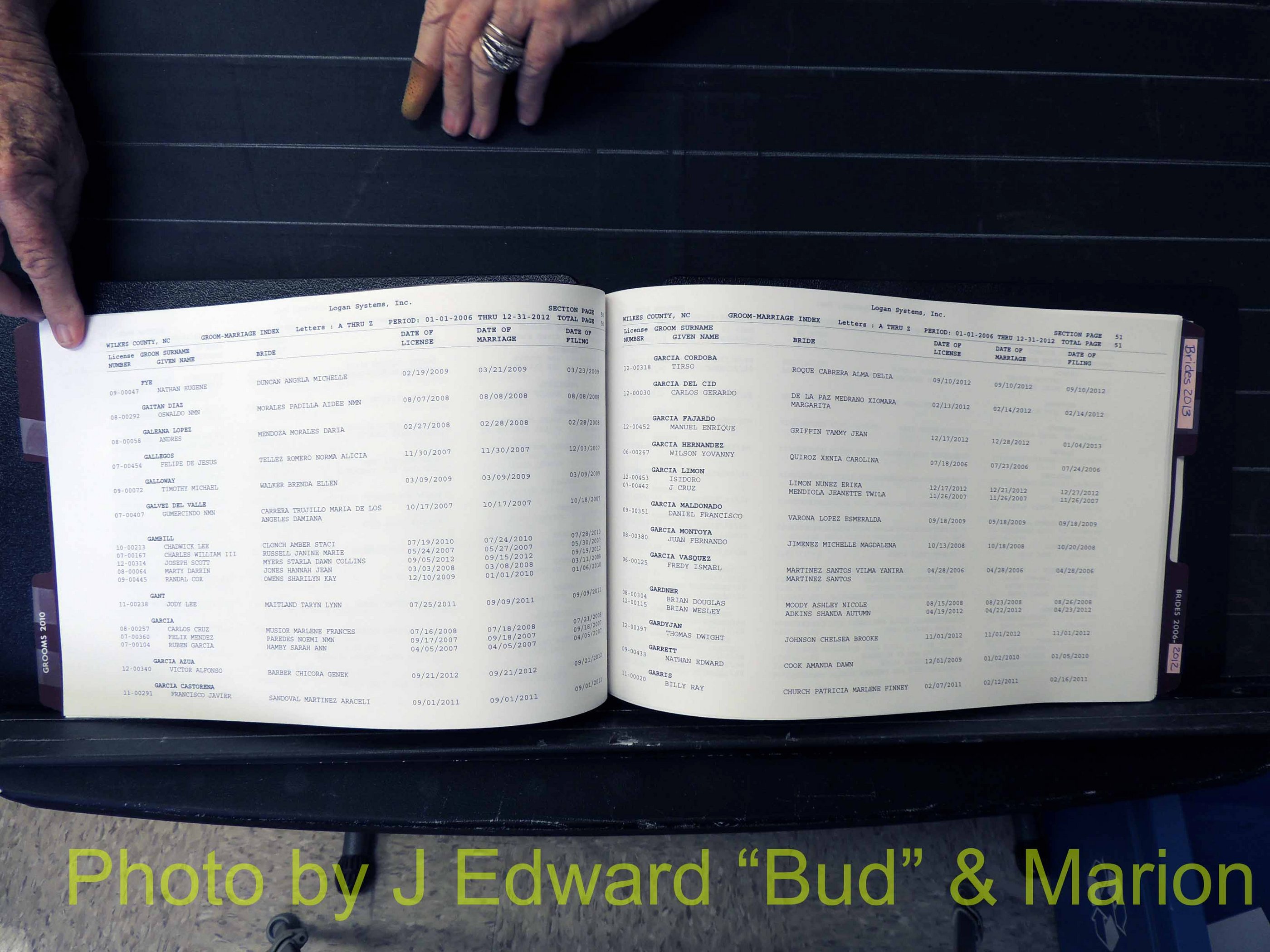 Wilkes Co, NC, Marriage Book 12, 2006-2012 (127).JPG