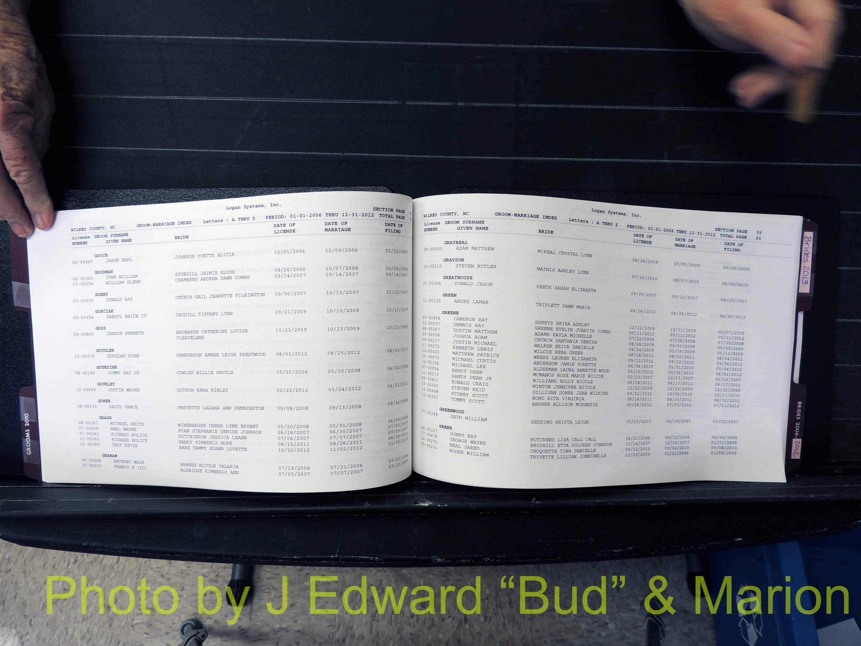 Wilkes Co, NC, Marriage Book 12, 2006-2012 (129).JPG