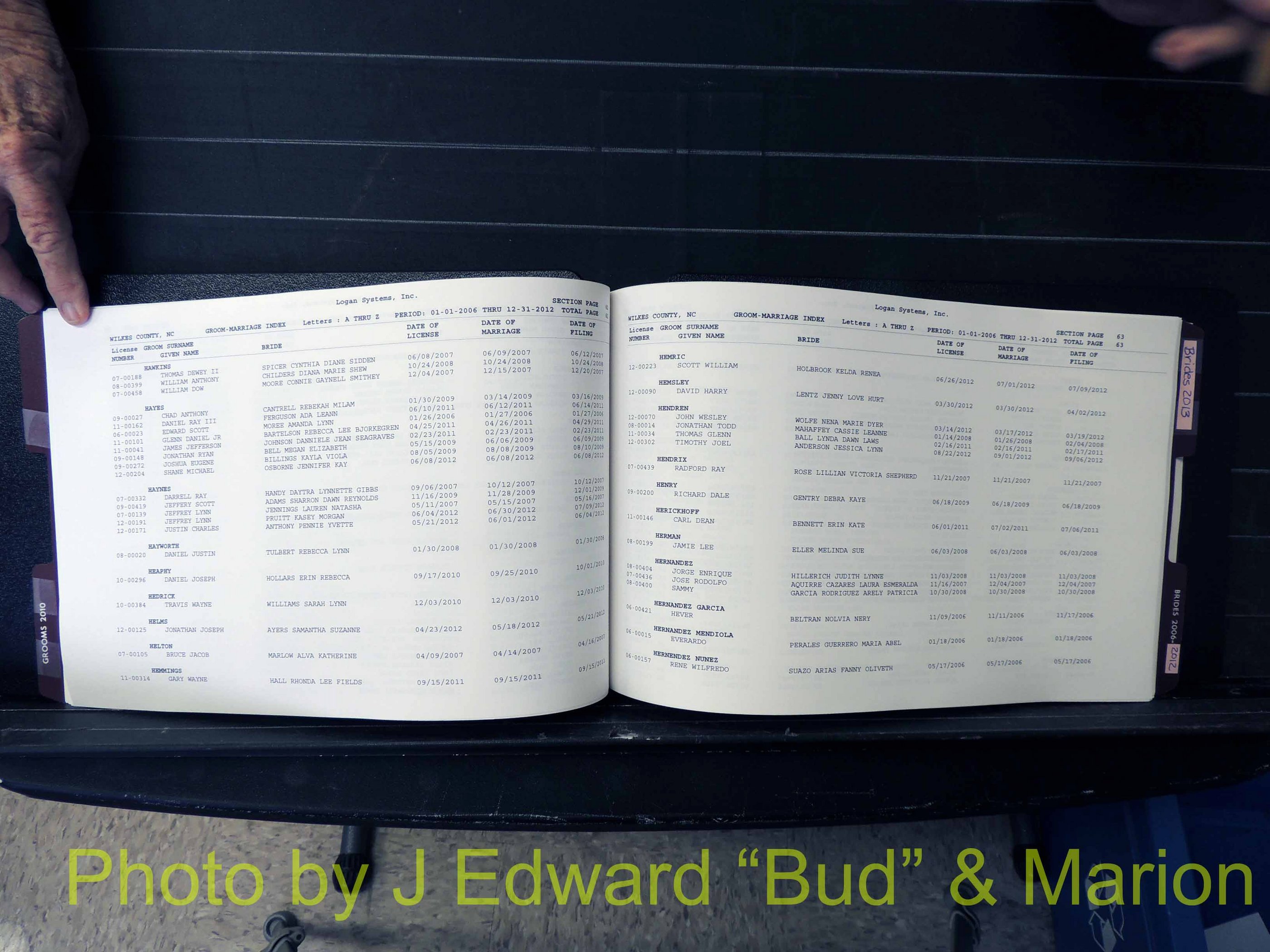 Wilkes Co, NC, Marriage Book 12, 2006-2012 (133).JPG