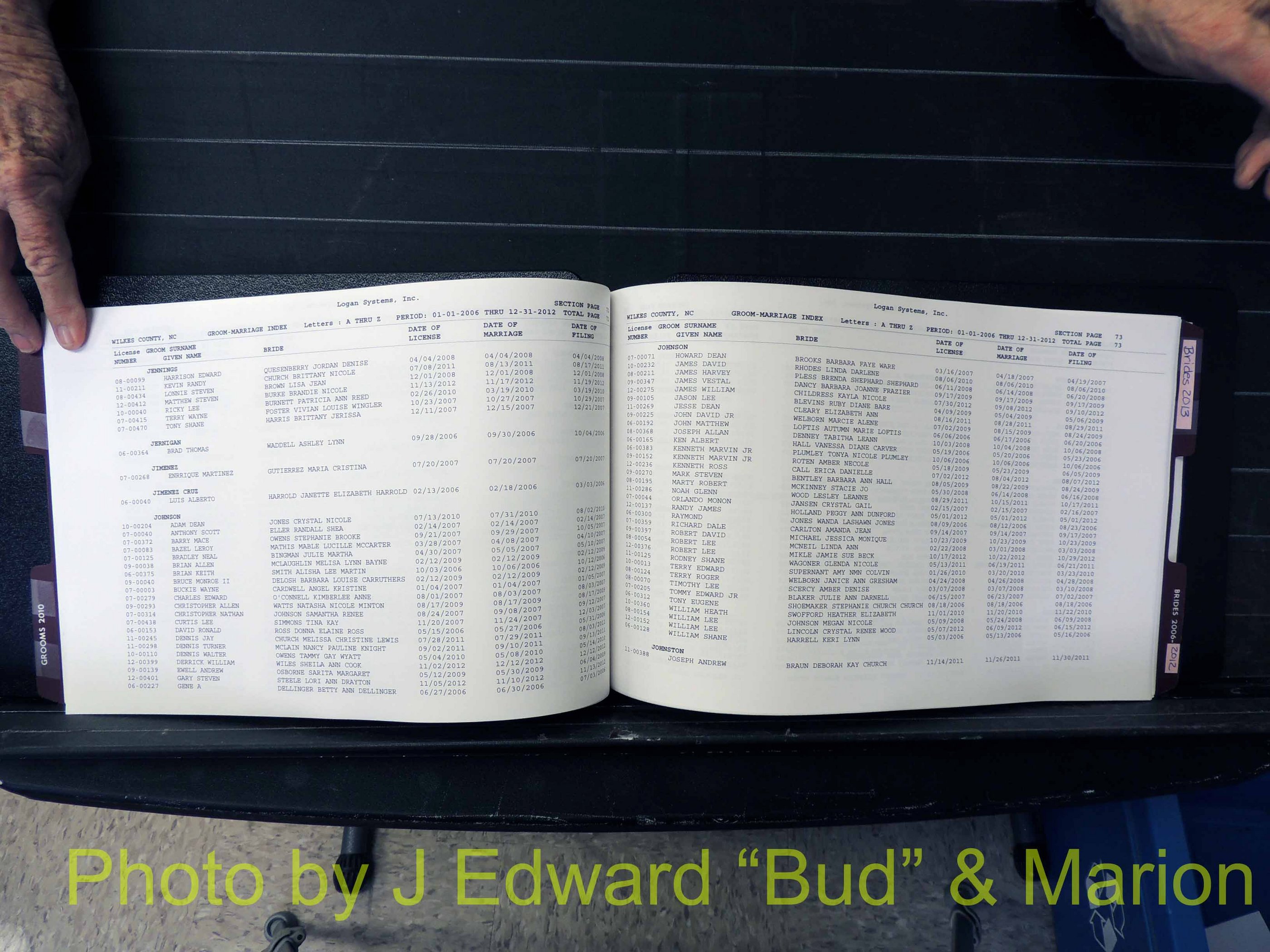 Wilkes Co, NC, Marriage Book 12, 2006-2012 (138).JPG