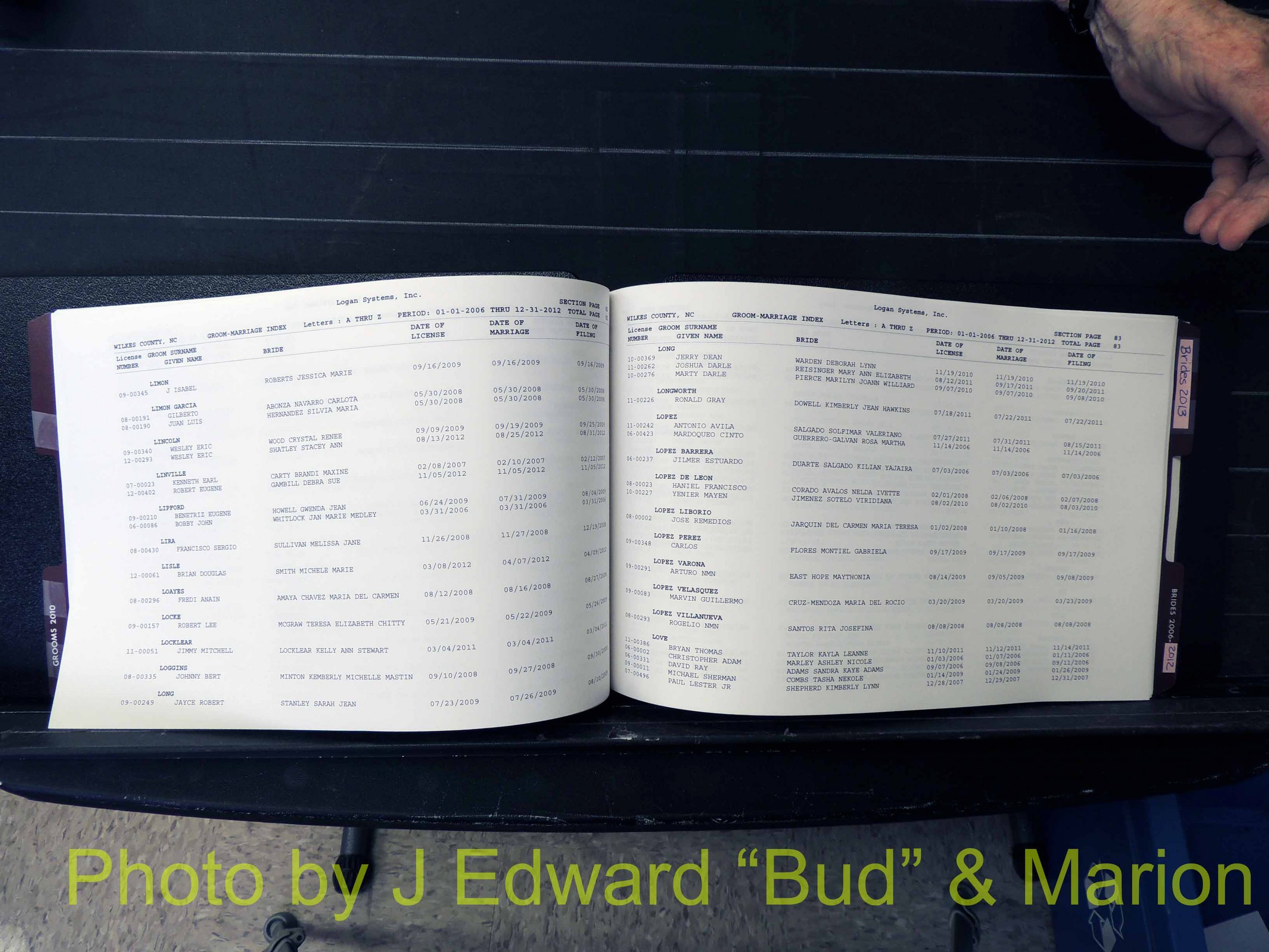 Wilkes Co, NC, Marriage Book 12, 2006-2012 (143).JPG