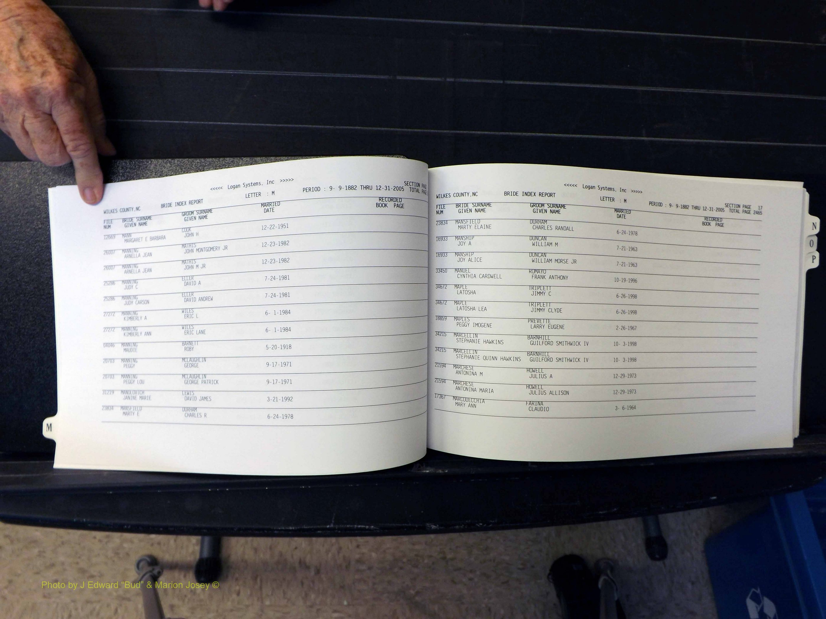 Wilkes Co, NC, Marriages, Female Index, M-P, 1882-2005 (109).JPG