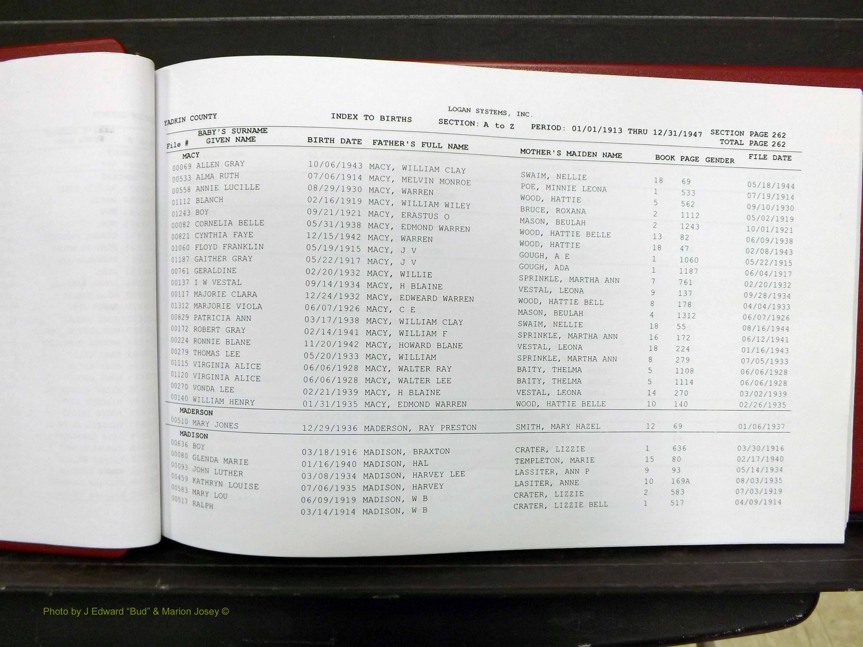 Yadkin Co, NC, Births, M-Z, 1913-1947 (102).JPG