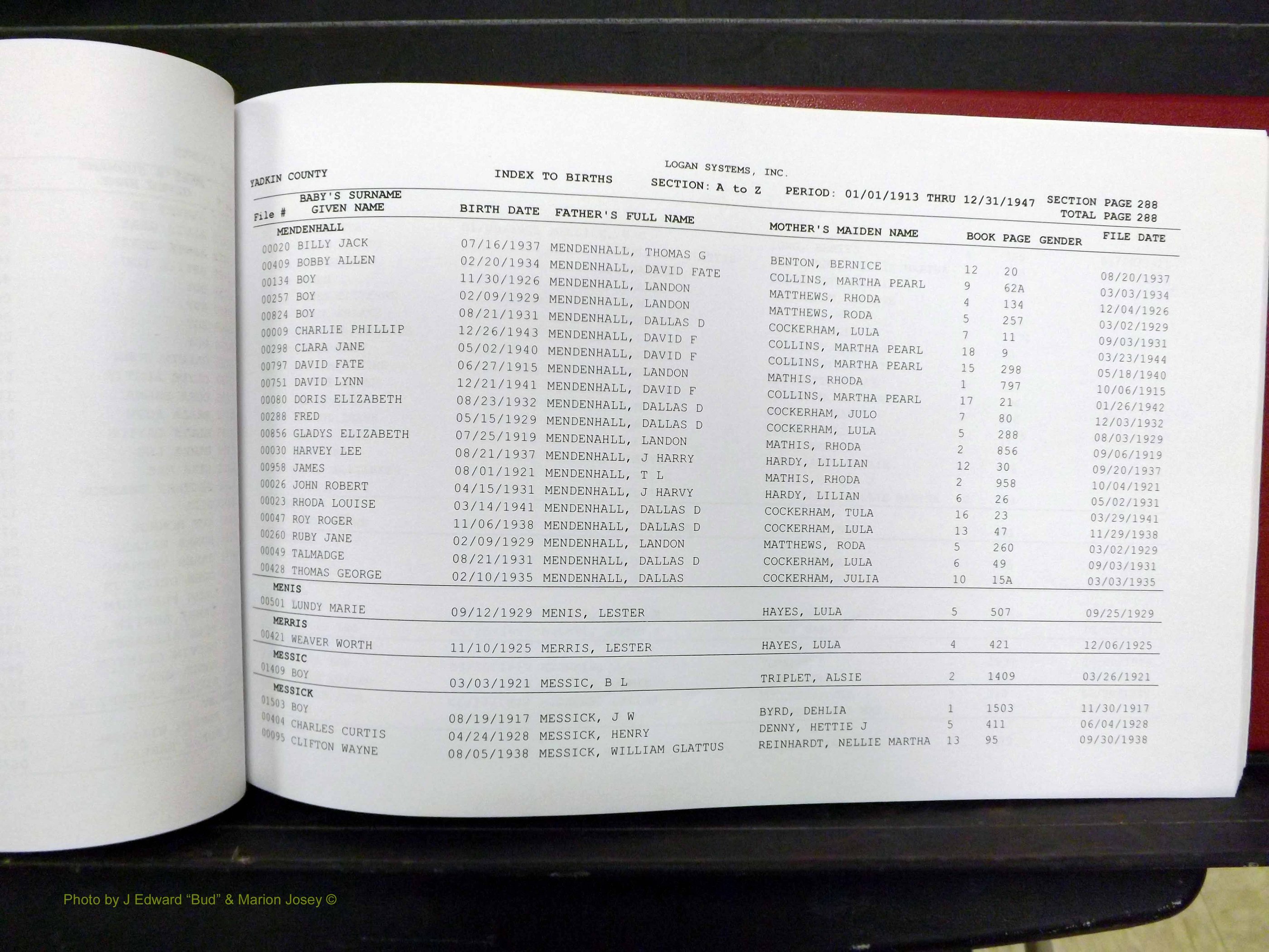 Yadkin Co, NC, Births, M-Z, 1913-1947 (128).JPG