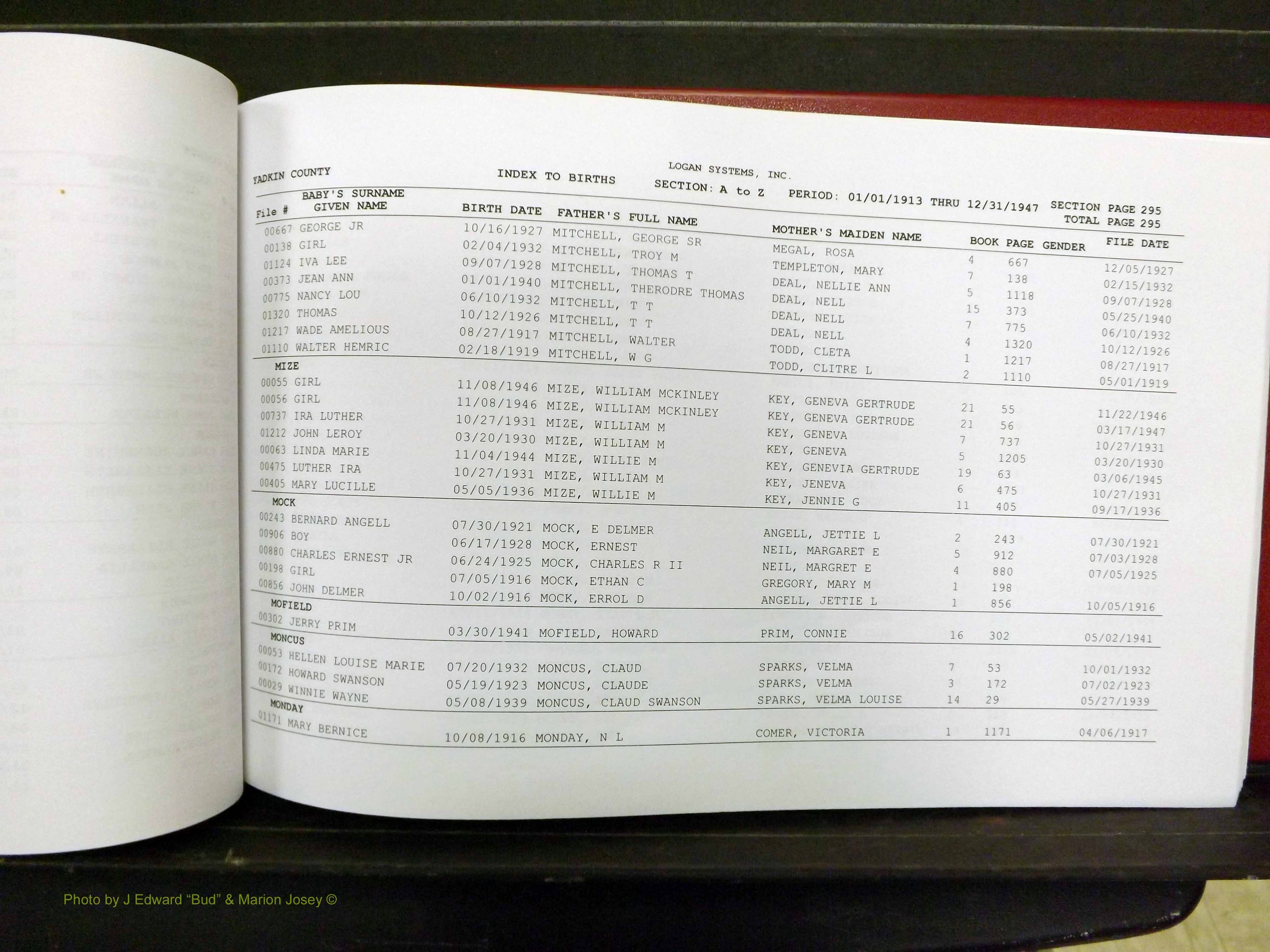 Yadkin Co, NC, Births, M-Z, 1913-1947 (135).JPG