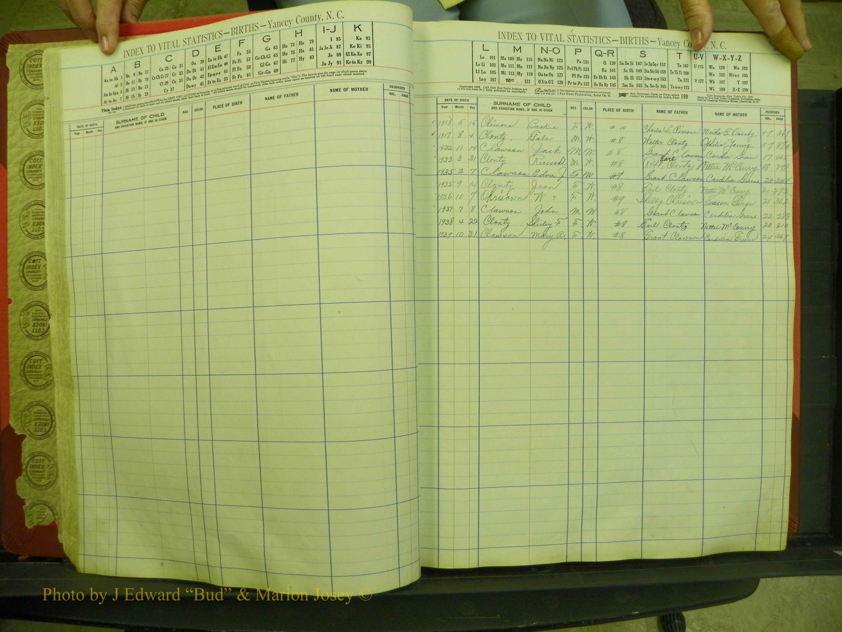 Yancey Births, 1913-1939, Index C, 28.JPG