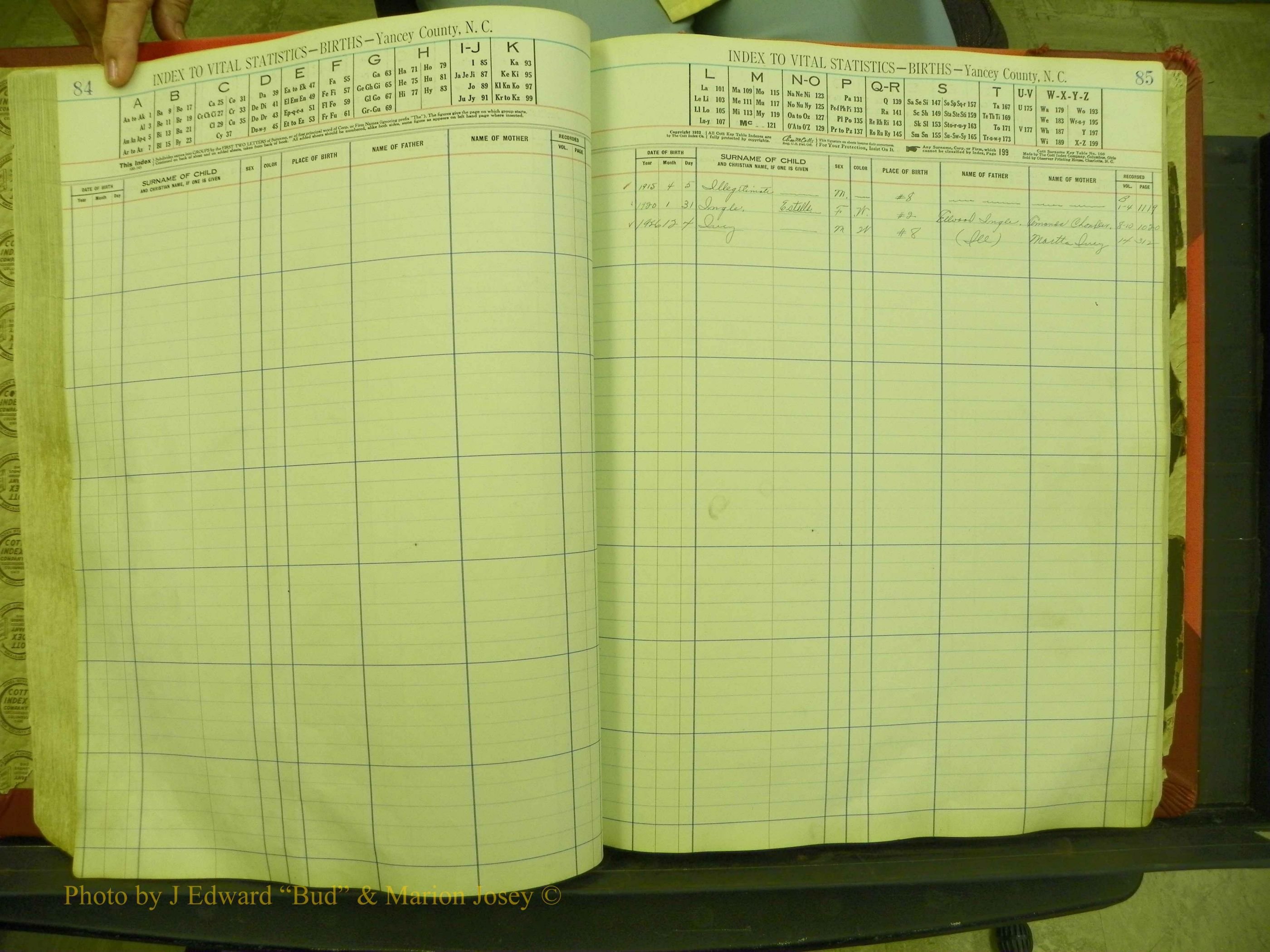 Yancey Births, 1913-1939, Index I, 84-85.JPG