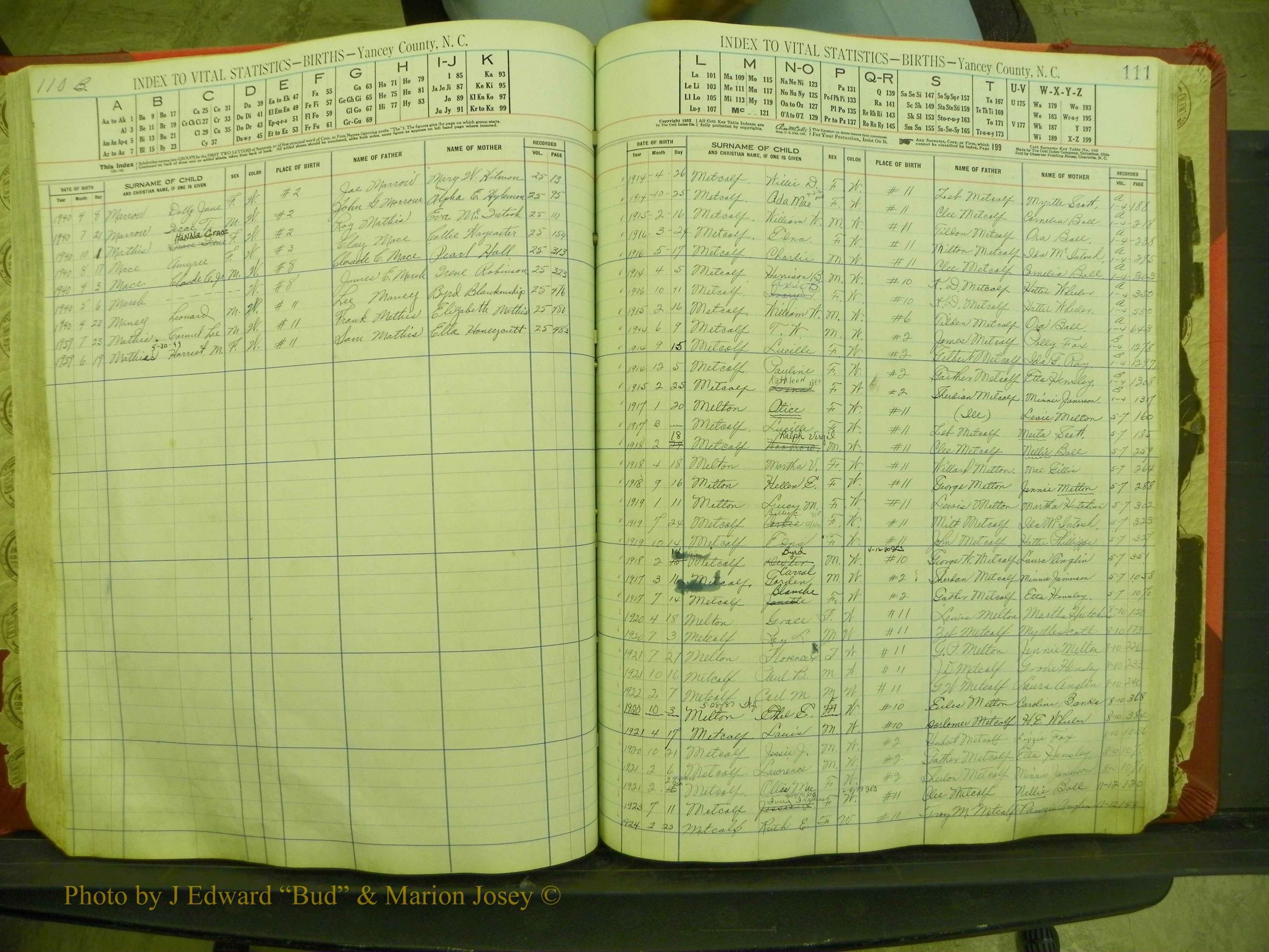 Yancey Births, 1913-1939, Index M, 110b-111.JPG
