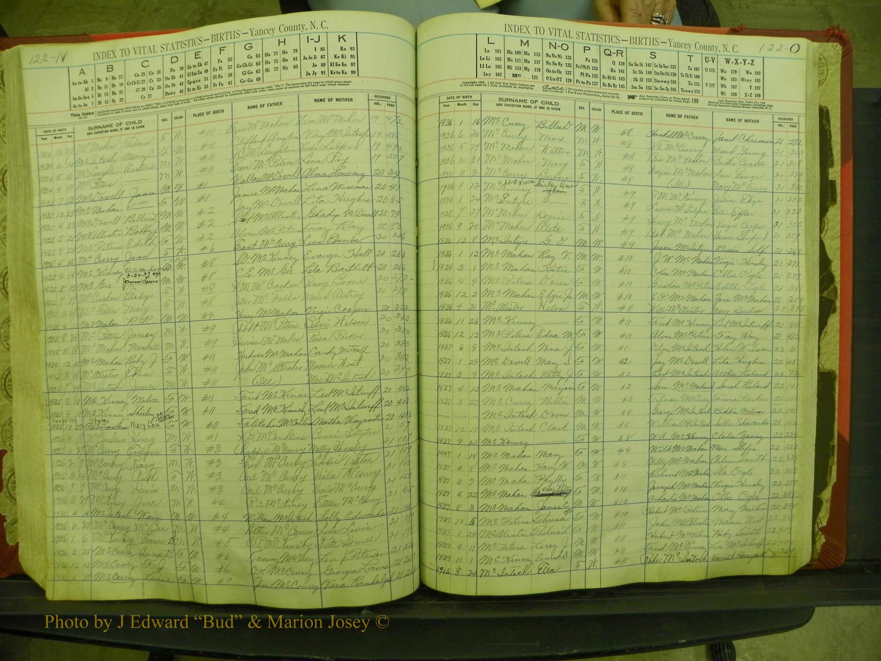 Yancey Births, 1913-1939, Index Mc, 122n-122o.JPG