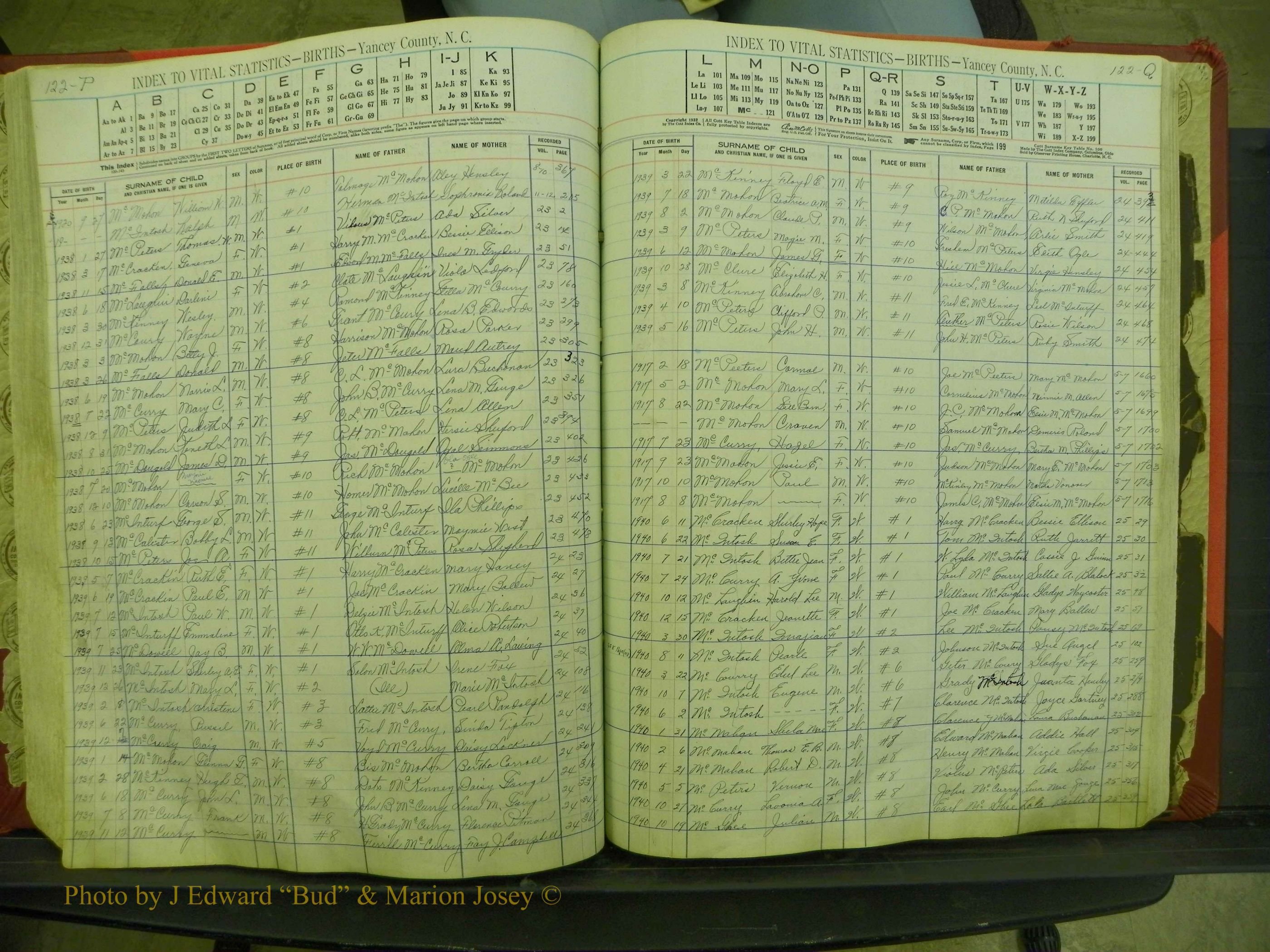 Yancey Births, 1913-1939, Index Mc, 122p-122q.JPG