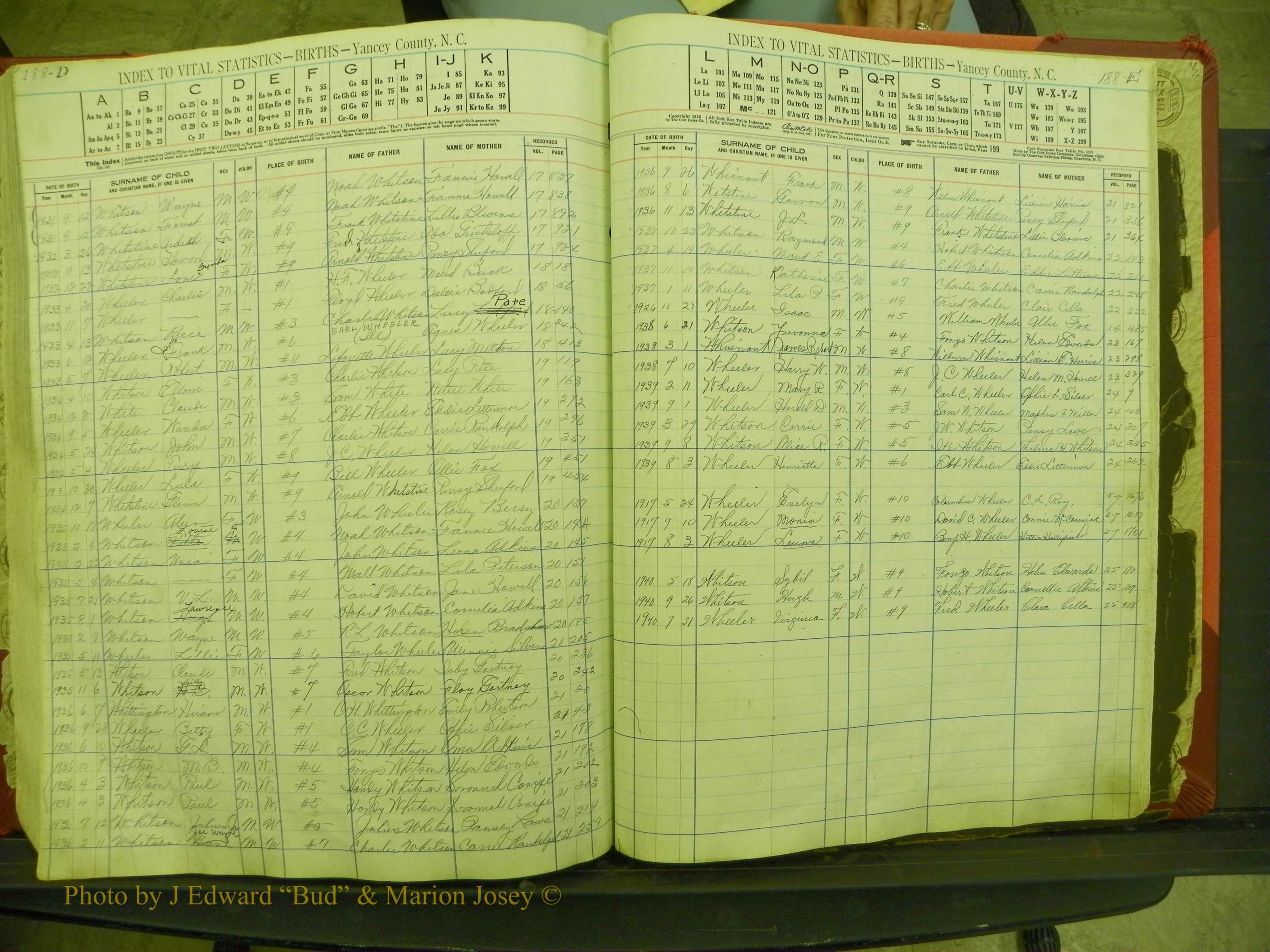 Yancey Births, 1913-1939, Index W, 188d-188e.JPG