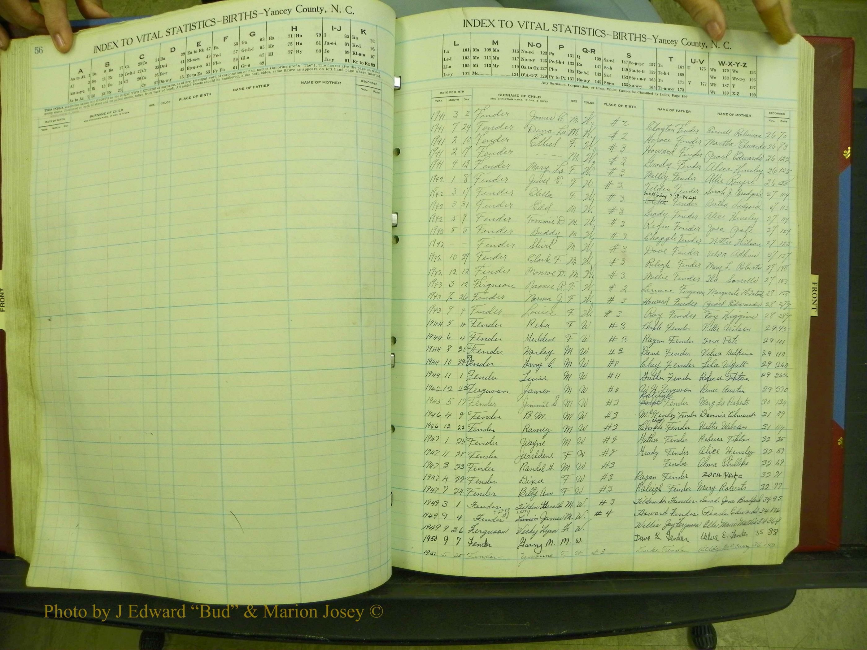 Yancey Births, 1940-1994, Index F, 56.JPG