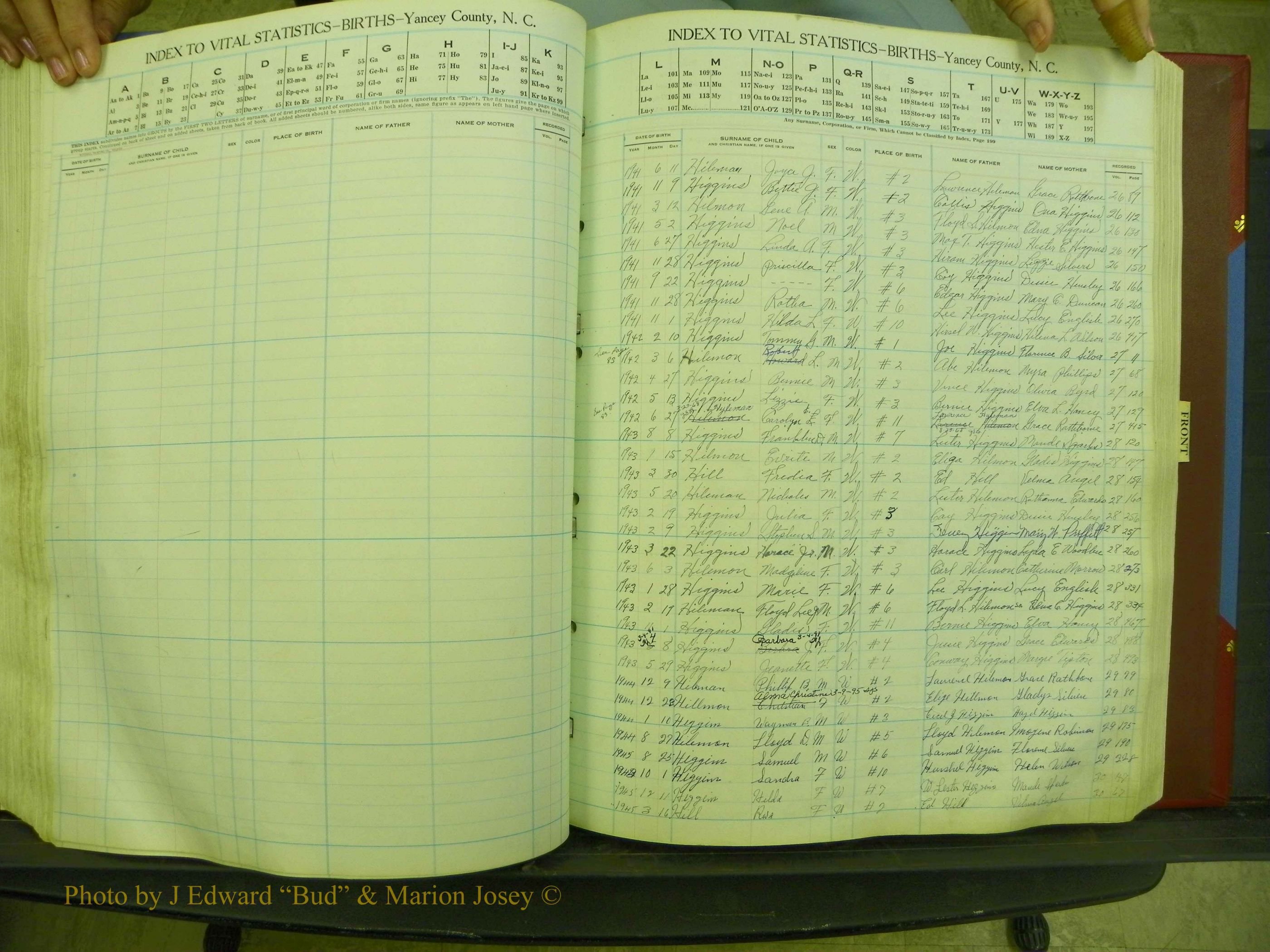 Yancey Births, 1940-1994, Index H, 77.JPG