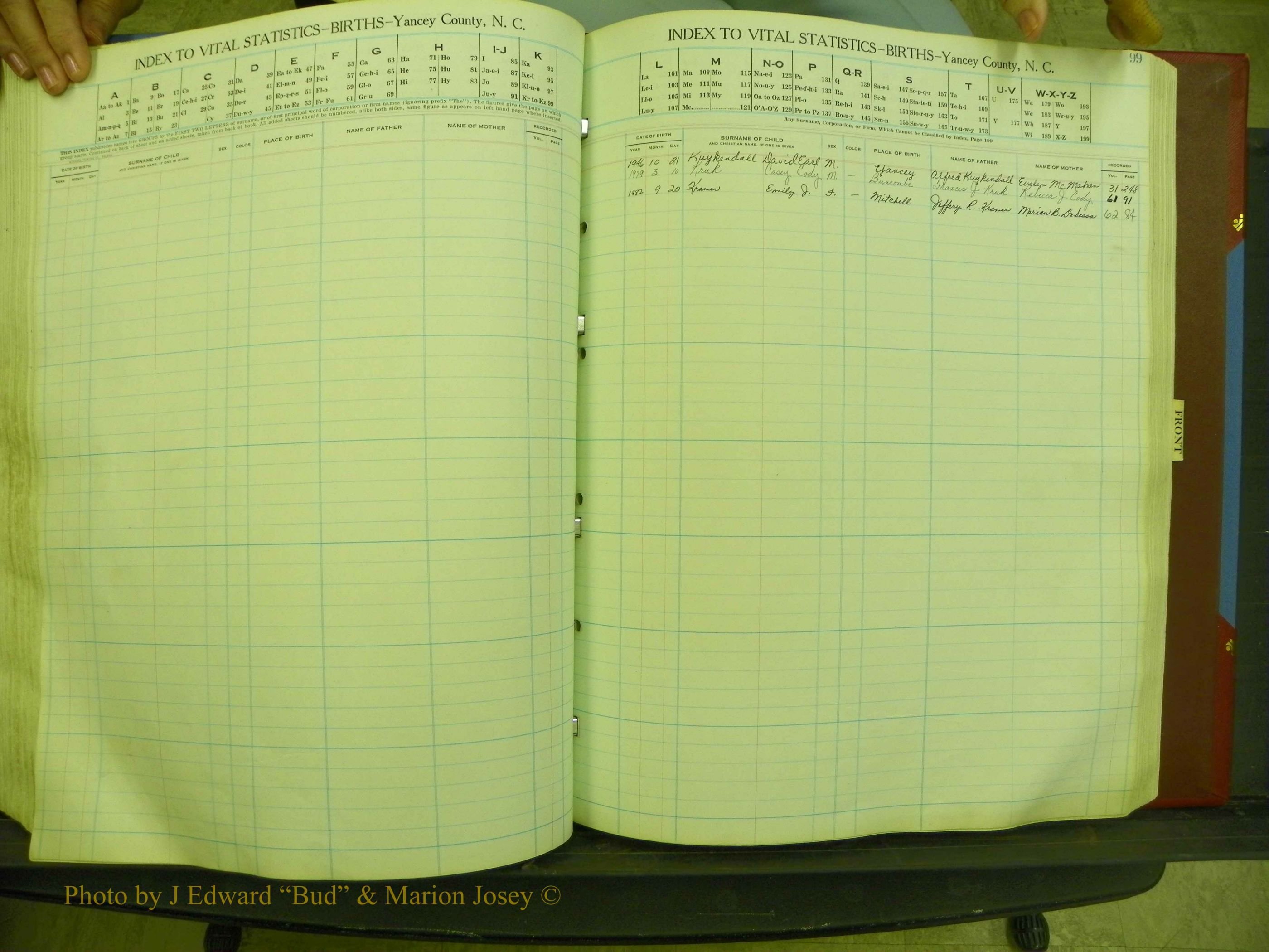 Yancey Births, 1940-1994, Index K, 99.JPG