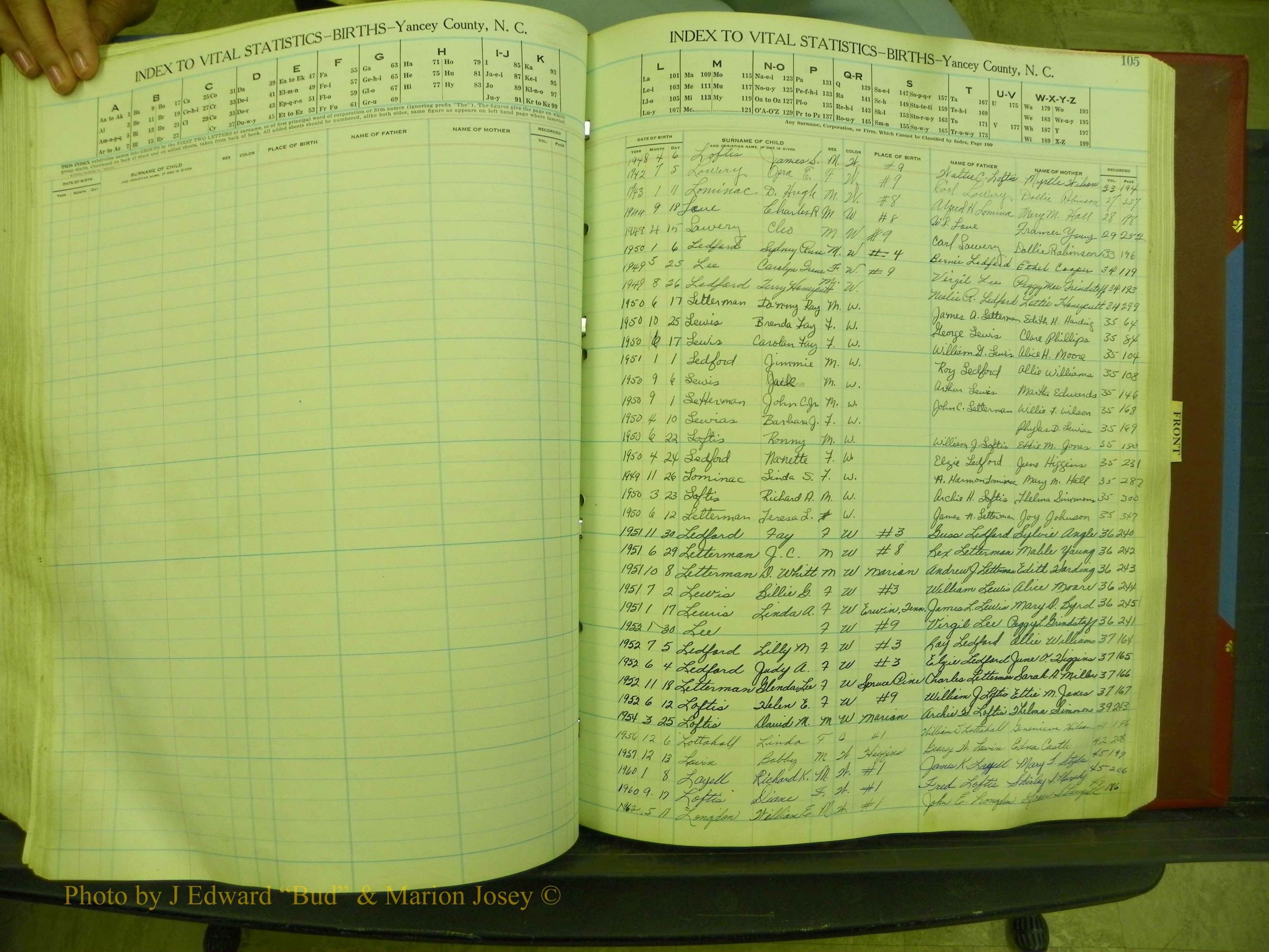Yancey Births, 1940-1994, Index L, 105.JPG