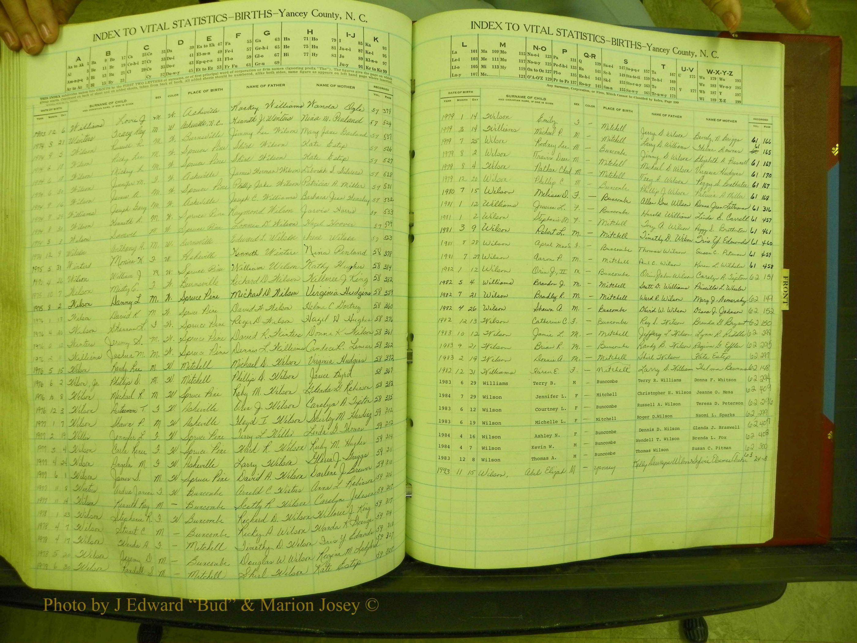 Yancey Births, 1940-1994, Index W 192.JPG