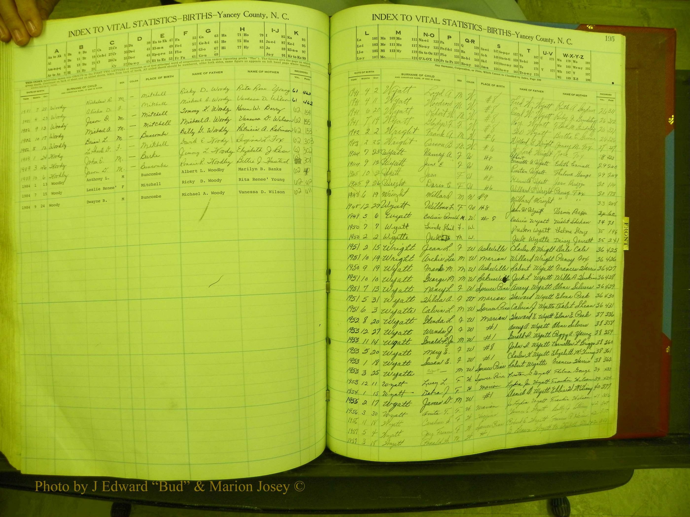 Yancey Births, 1940-1994, Index W, 195.JPG