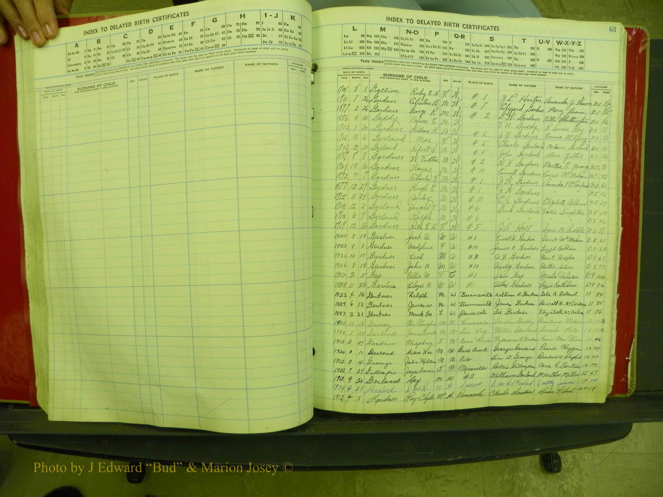Yancey Co, NC  Delayed Births,  Index G, 56.JPG