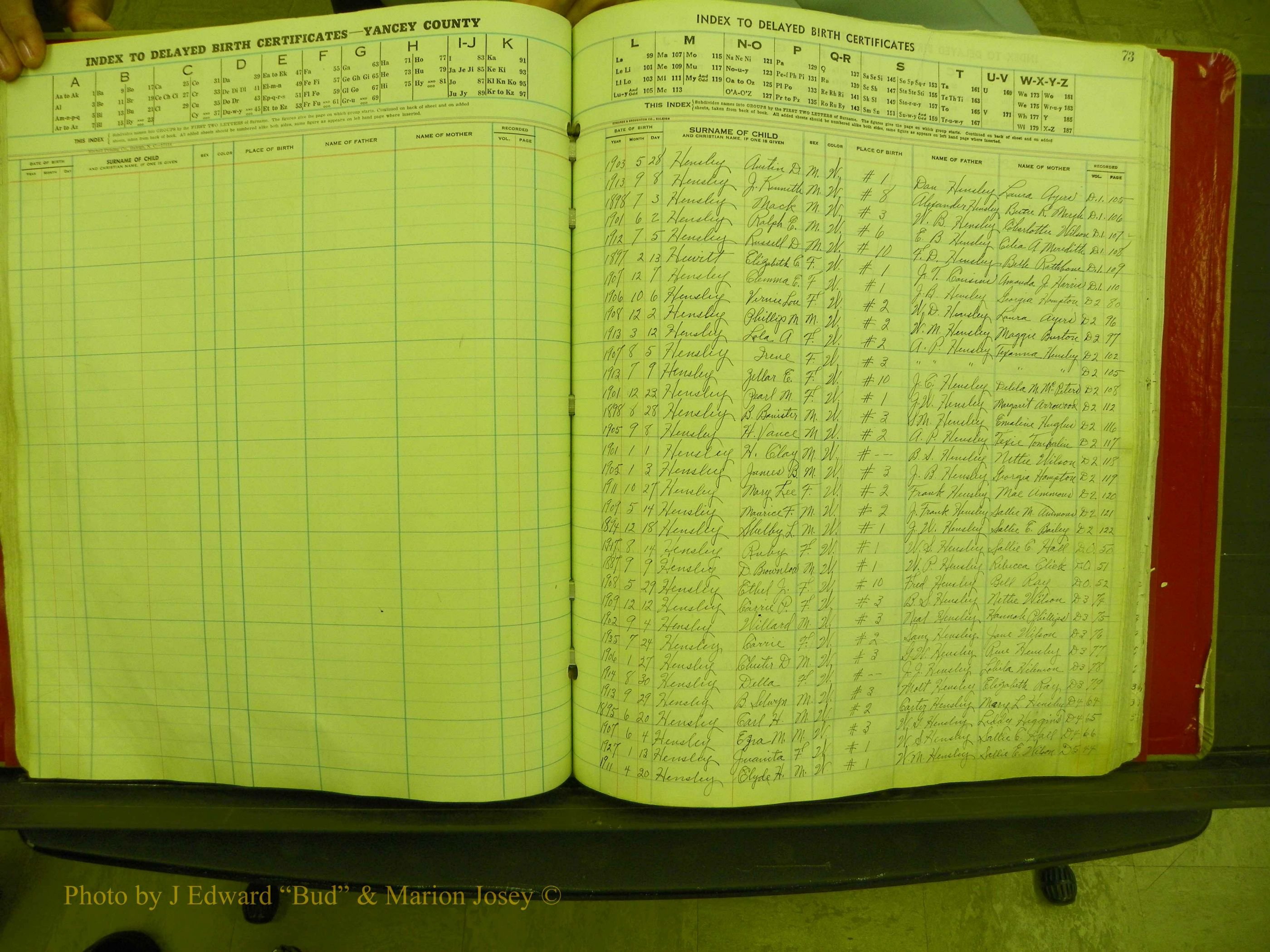 Yancey Co, NC  Delayed Births,  Index H, 66.JPG