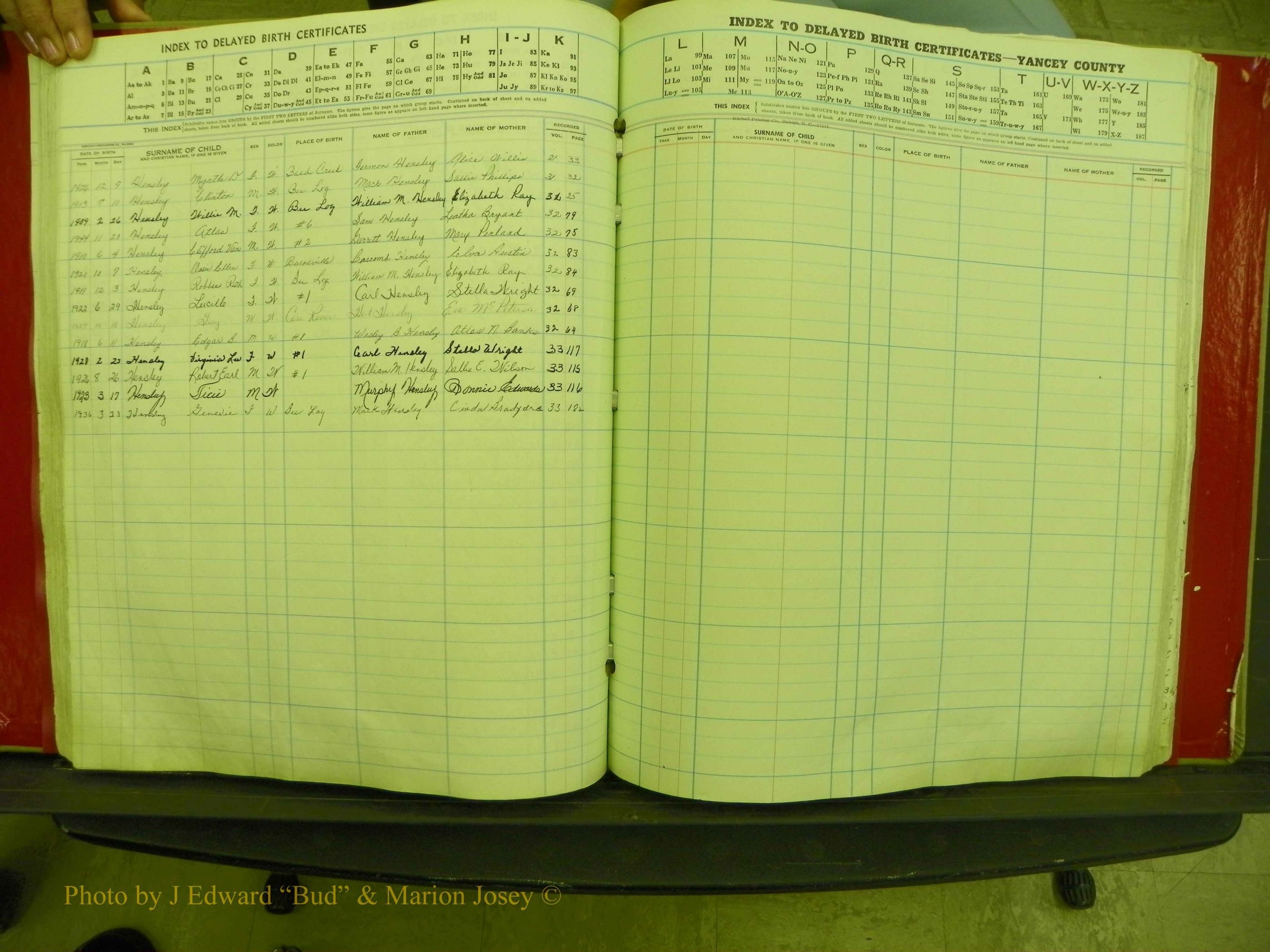 Yancey Co, NC  Delayed Births,  Index H, 69.JPG