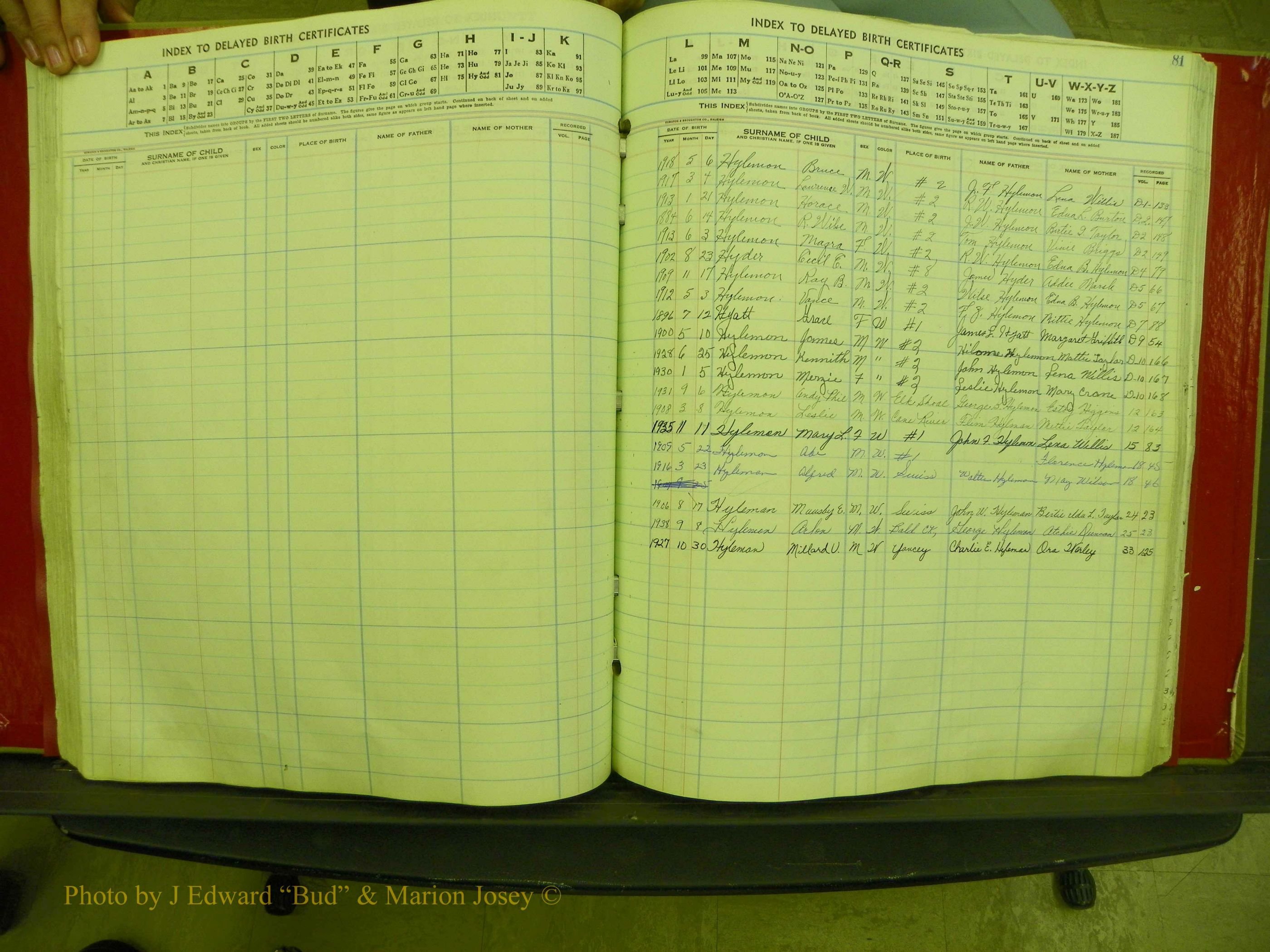 Yancey Co, NC  Delayed Births,  Index H, 81.JPG