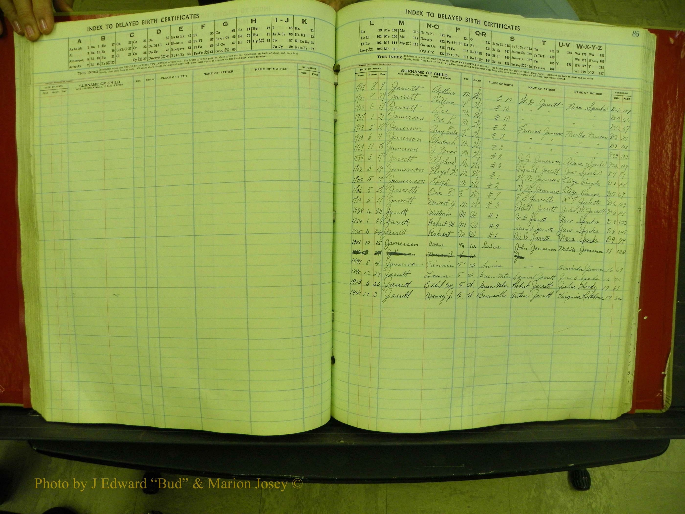 Yancey Co, NC  Delayed Births,  Index J, 83.JPG